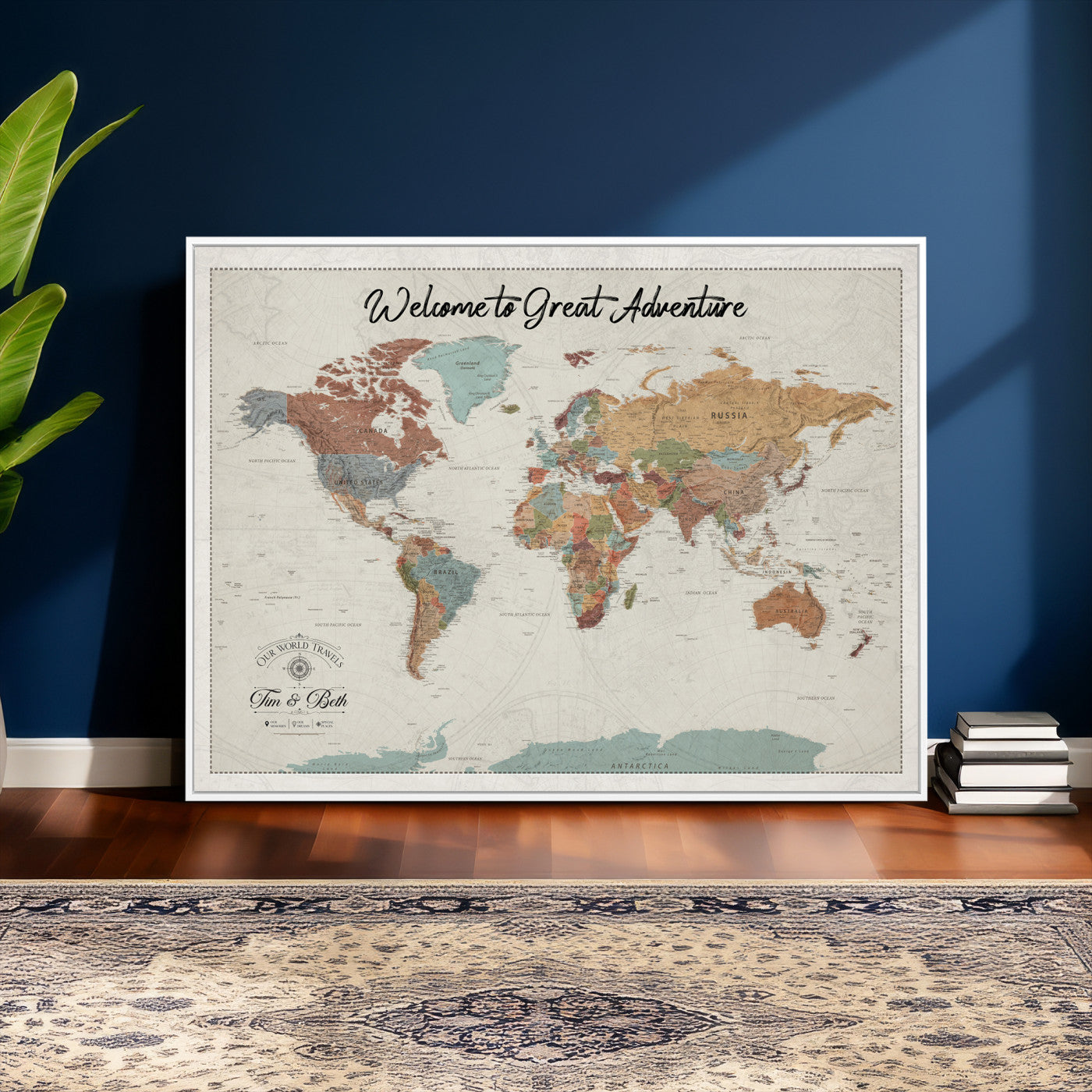 32470528-MGV-CV-36X24 - Custom Push Pin World Map Wall Art Canvas Print – Personalized Travel Tracker with Pins Framed Large for Home and Office Decor