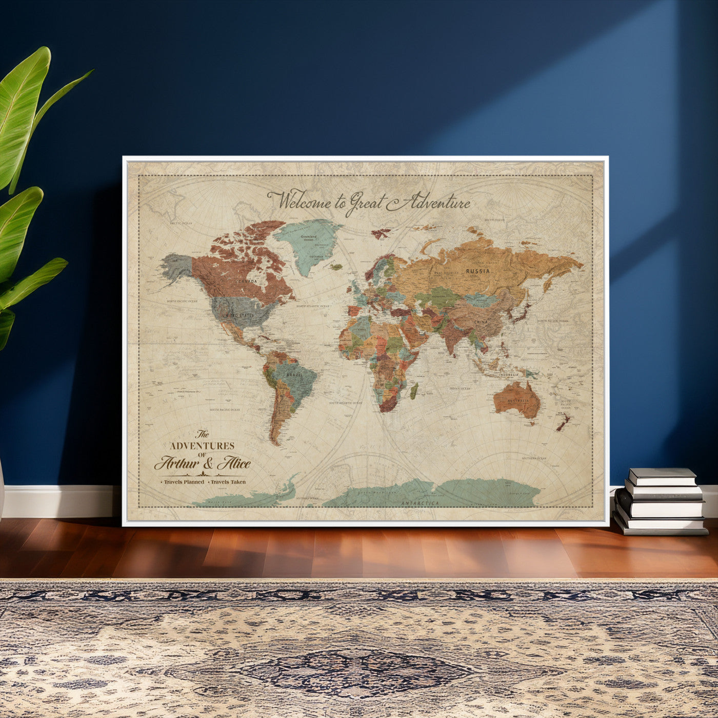 44361524-MGV-CV-36X24 - Custom Push Pin World Map Wall Art Canvas Print – Personalized Travel Tracker with Pins Framed Large for Home and Office Decor