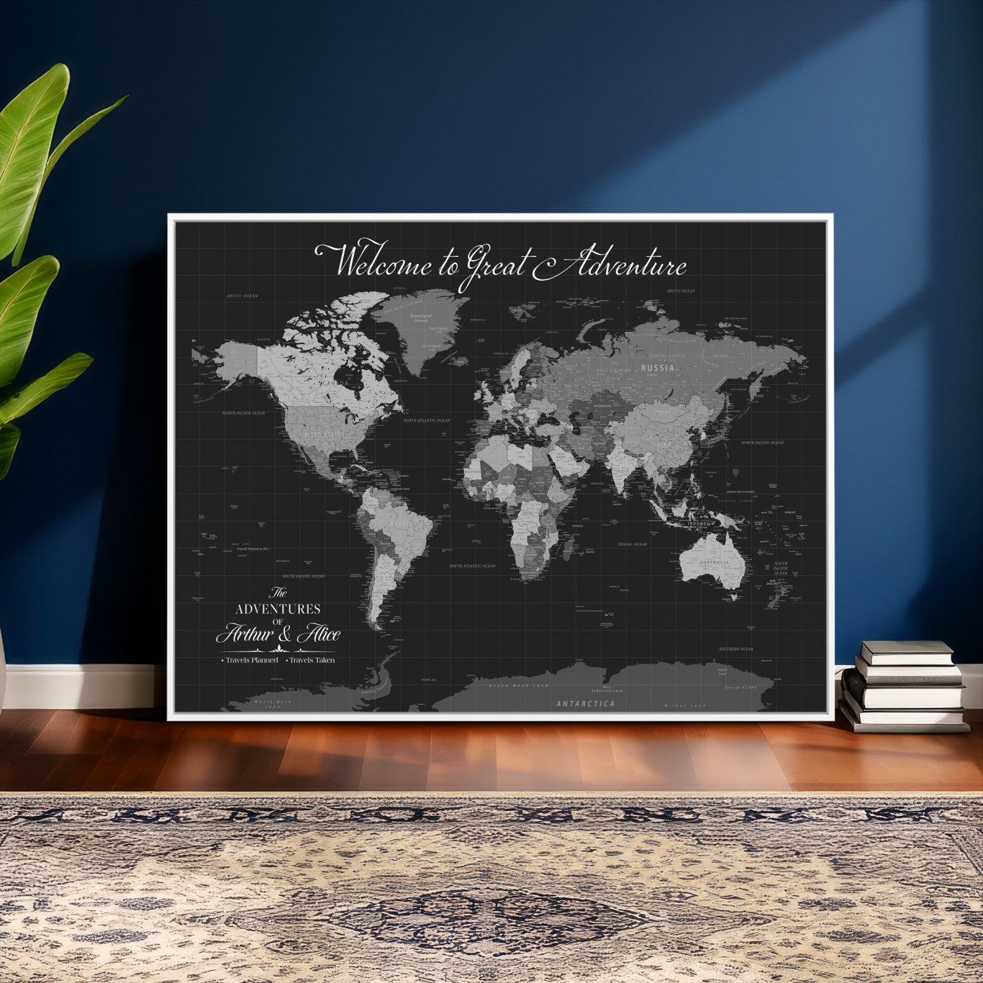 57127599-MGV-CV-36X24 - Custom Push Pin World Map Wall Art Canvas Print – Personalized Travel Tracker with Pins Framed Large for Home and Office Decor