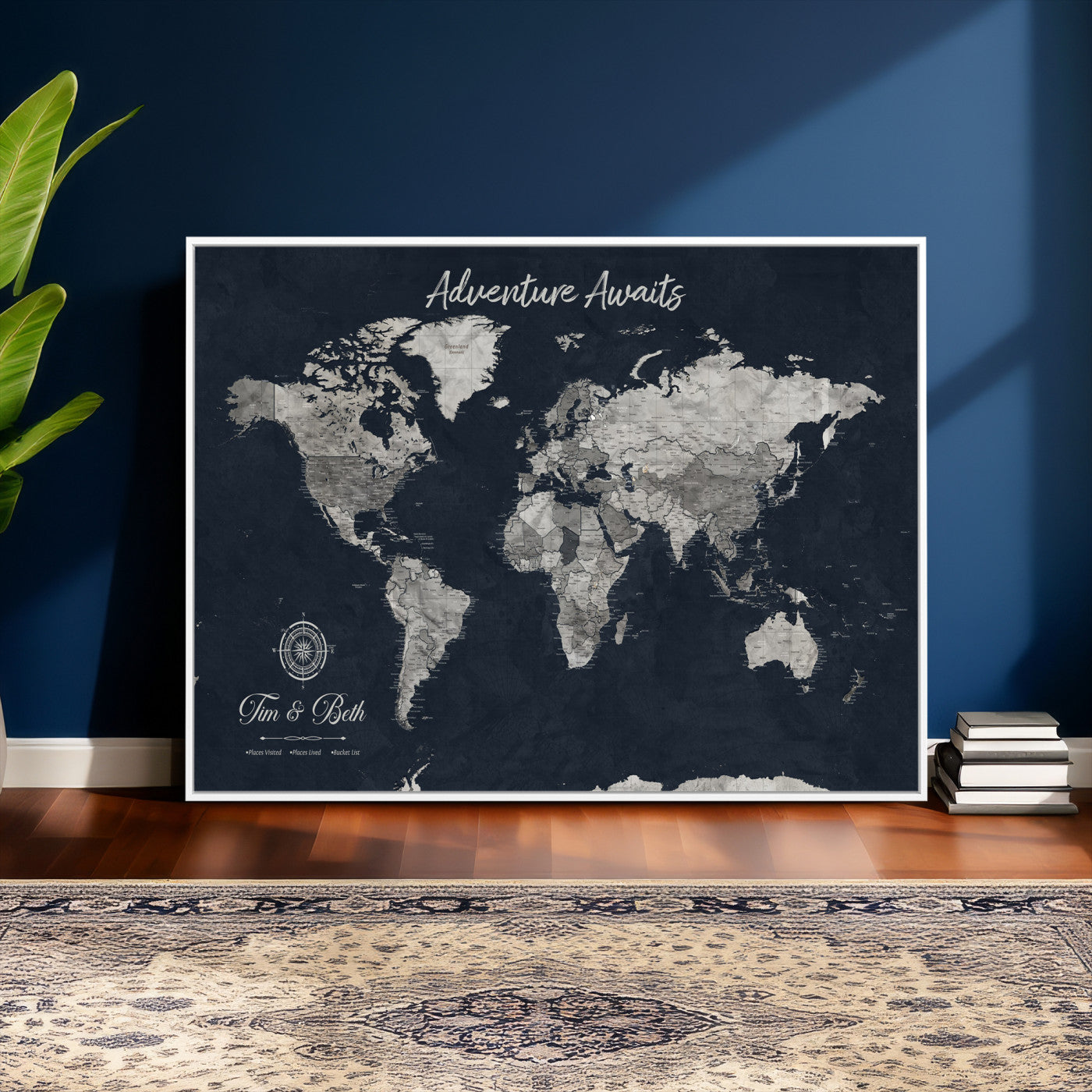 32031089-MGV-CV-36X24 - Custom Push Pin World Map Wall Art Canvas Print – Personalized Travel Tracker with Pins Framed Large for Home and Office Decor