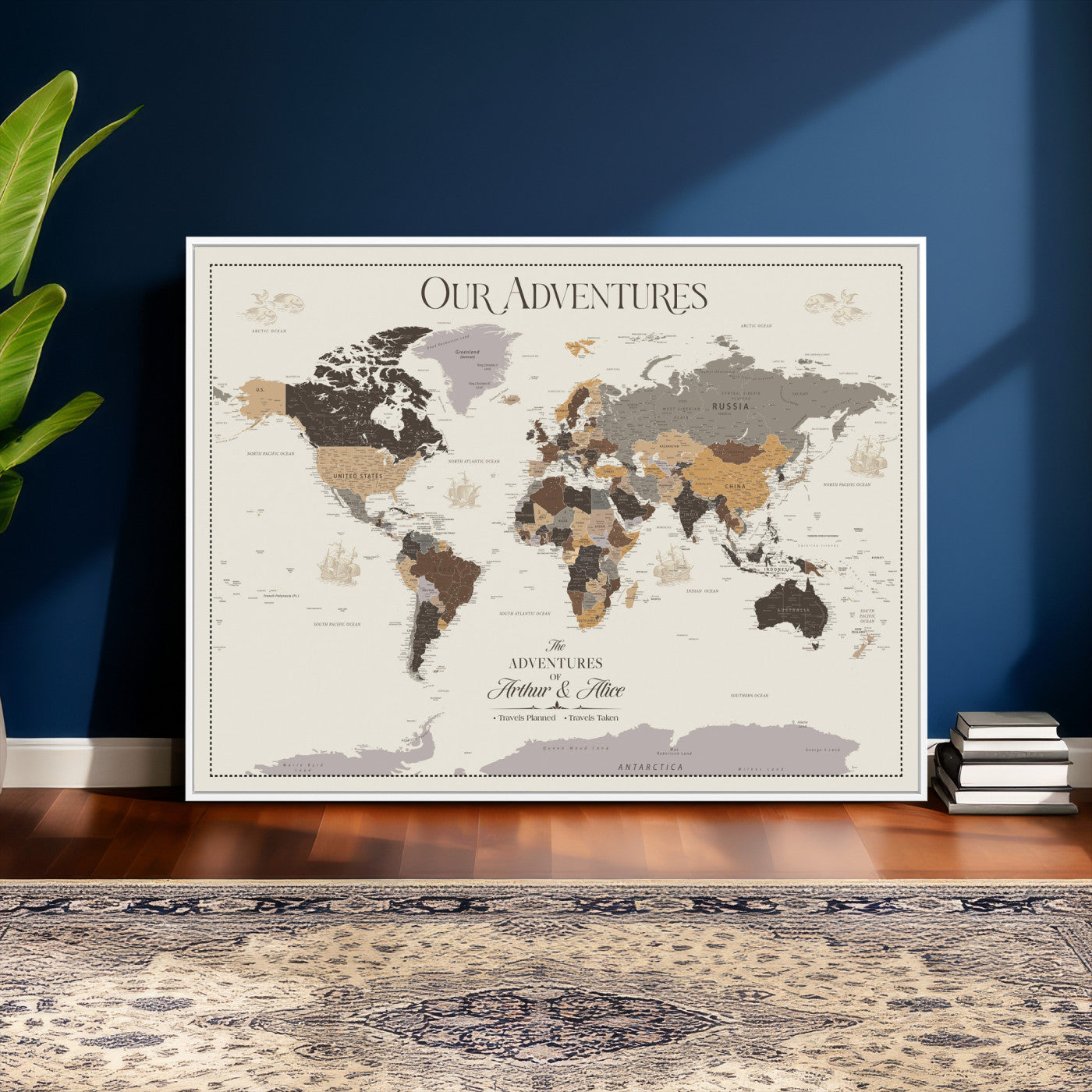 66301646-MGV-CV-36X24 - Custom Push Pin World Map Wall Art Canvas Print – Personalized Travel Tracker with Pins Framed Large for Home and Office Decor