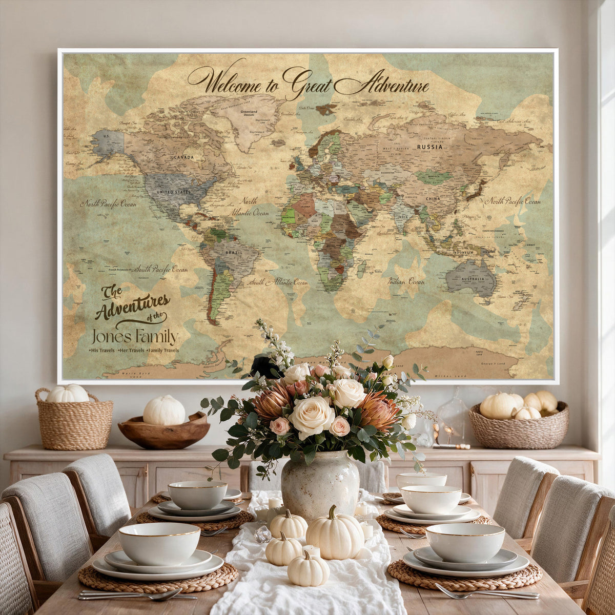38092909-MGV-CV-36X24 - Personalized Framed Navy Vintage Push Pin World Map Wall Art, Places Visited Tracker, Bedroom and Hallway Decor