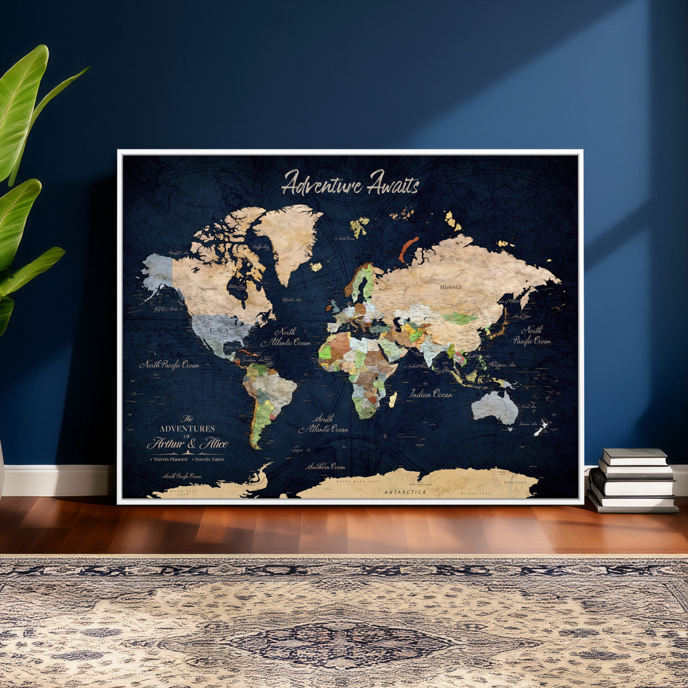 39120422-MGV-CV-36X24 - Custom Push Pin World Map Wall Art Canvas Print – Personalized Travel Tracker with Pins Framed Large for Home and Office Decor