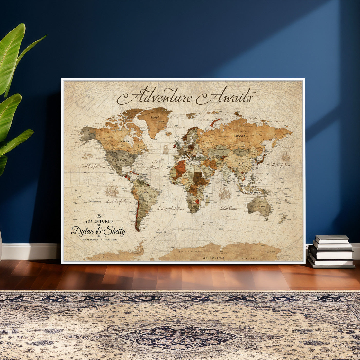 96009630-MGV-CV-36X24 - Custom Push Pin World Map Wall Art Canvas Print – Personalized Travel Tracker with Pins Framed Large for Home and Office Decor