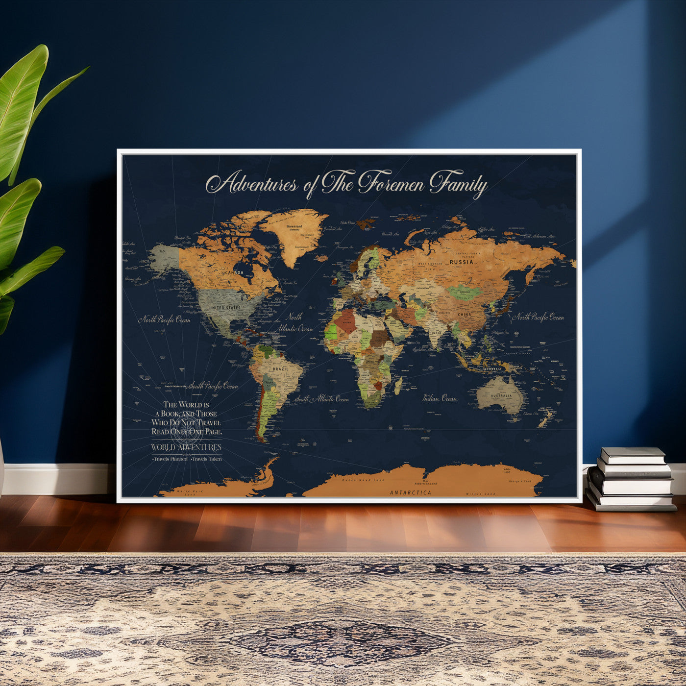 84352304-MGV-CV-36X24 - Custom Push Pin World Map Wall Art Canvas Print – Personalized Travel Tracker with Pins Framed Large for Home and Office Decor