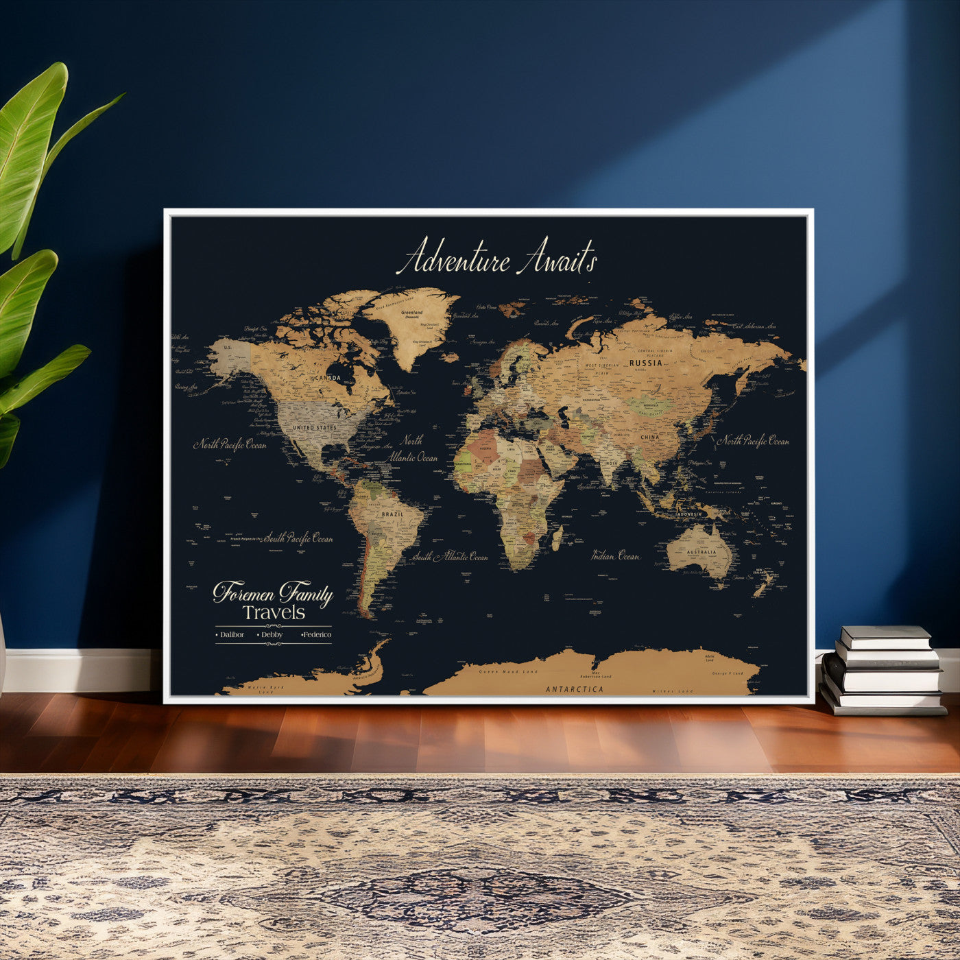 31781393-MGV-CV-36X24 - Custom Push Pin World Map Wall Art Canvas Print – Personalized Travel Tracker with Pins Framed Large for Home Decor
