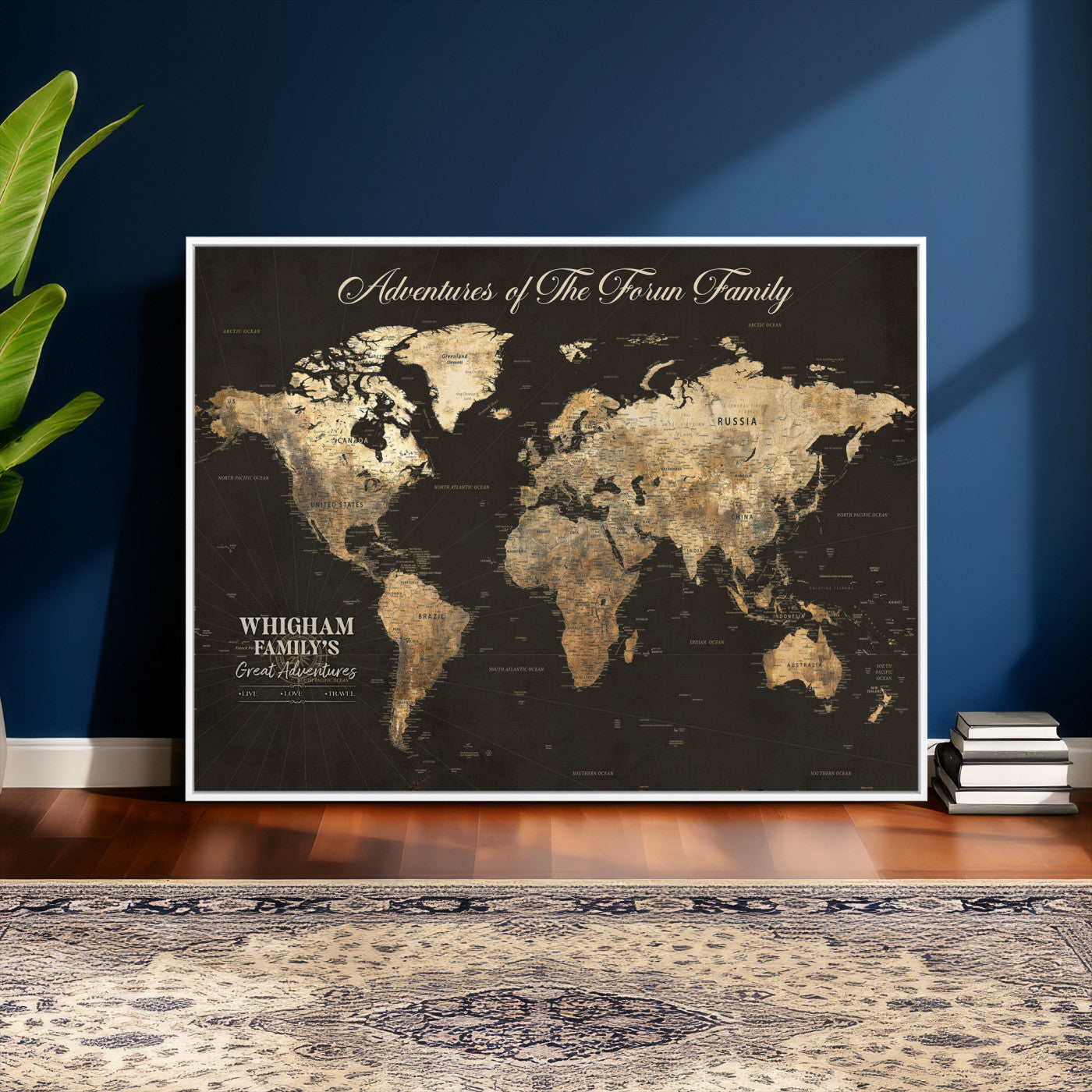 80238567-MGV-CV-36X24 - Custom Push Pin World Map Wall Art Canvas Print – Personalized Travel Tracker with Pins Framed Large for Home and Office Decor