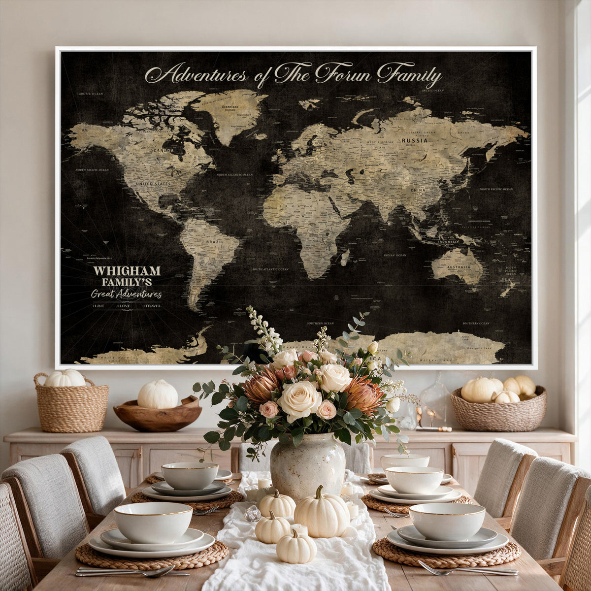 26348249-MGV-CV-36X24 - Custom Push Pin World Map Wall Art Canvas Print | Personalized Travel Tracker with Pins Framed Large for Home and Office Decor