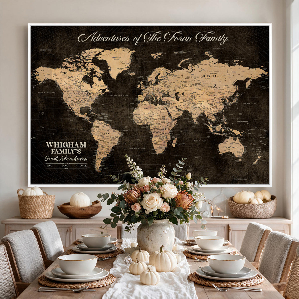 68639184-MGV-CV-36X24 - Custom Push Pin World Map Wall Art Canvas Print | Personalized Travel Tracker with Pins Framed Large for Home and Office Decor