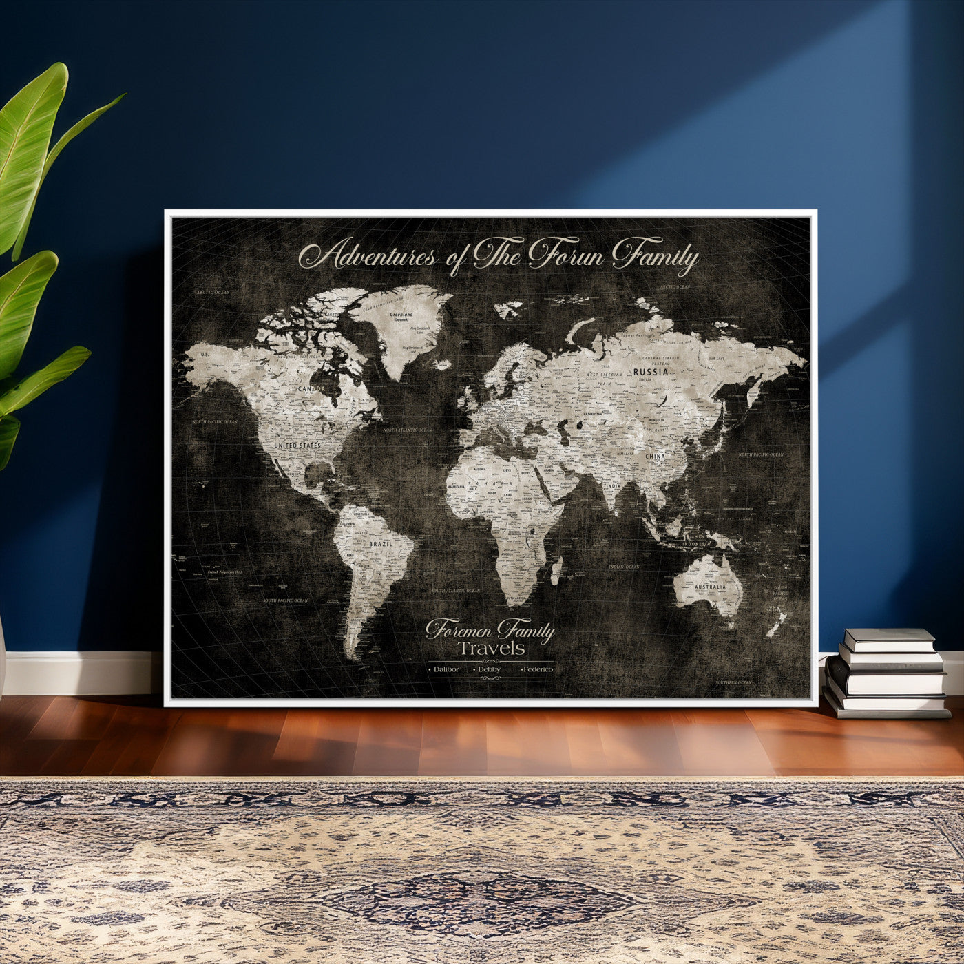 73767525-MGV-CV-36X24 - Custom Push Pin World Map Wall Art Canvas Print – Personalized Travel Tracker with Pins Framed Large for Home and Office Decor