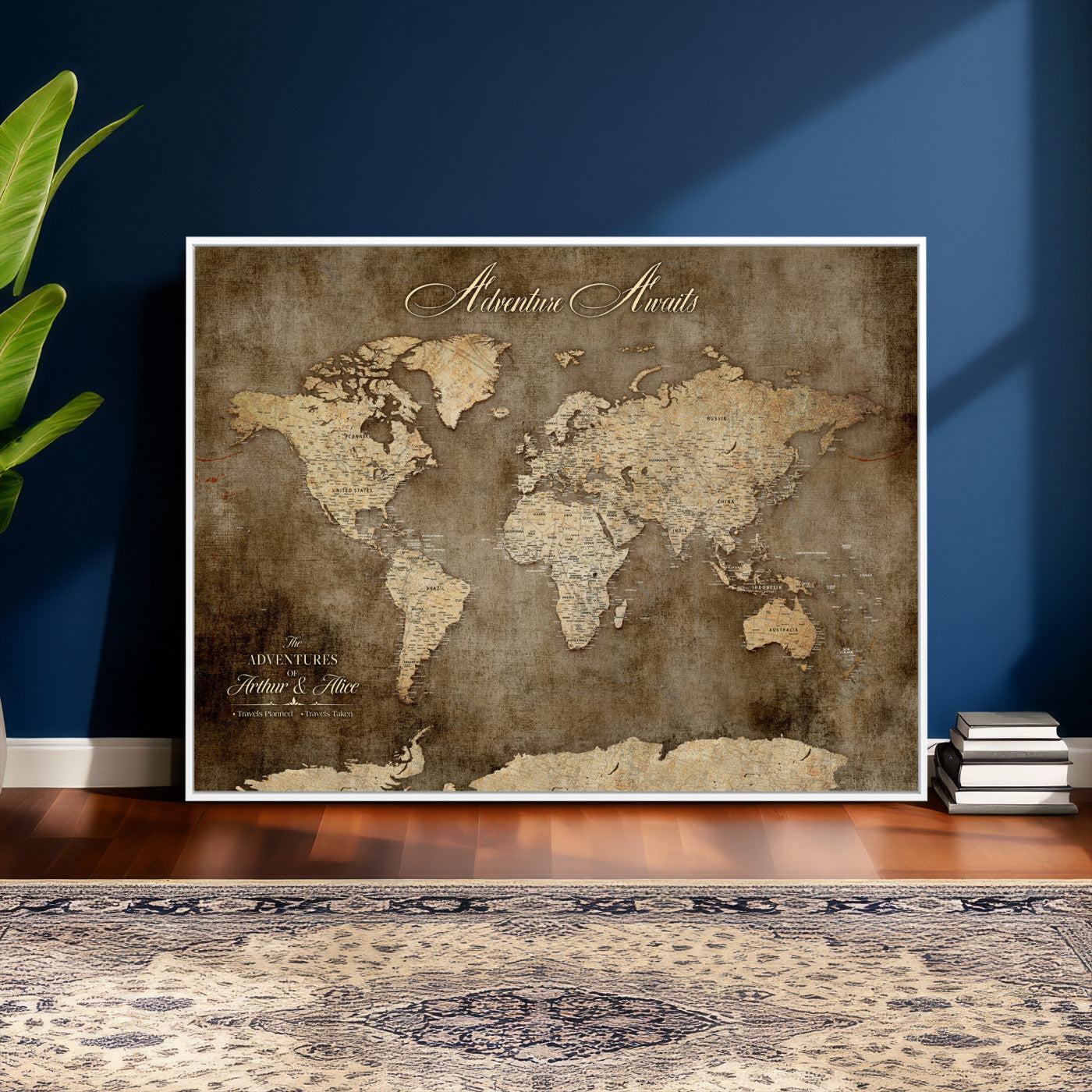 61836190-MGV-CV-36X24 - Custom Push Pin World Map Wall Art Canvas Print – Personalized Travel Tracker with Pins Framed Large for Home and Office Decor