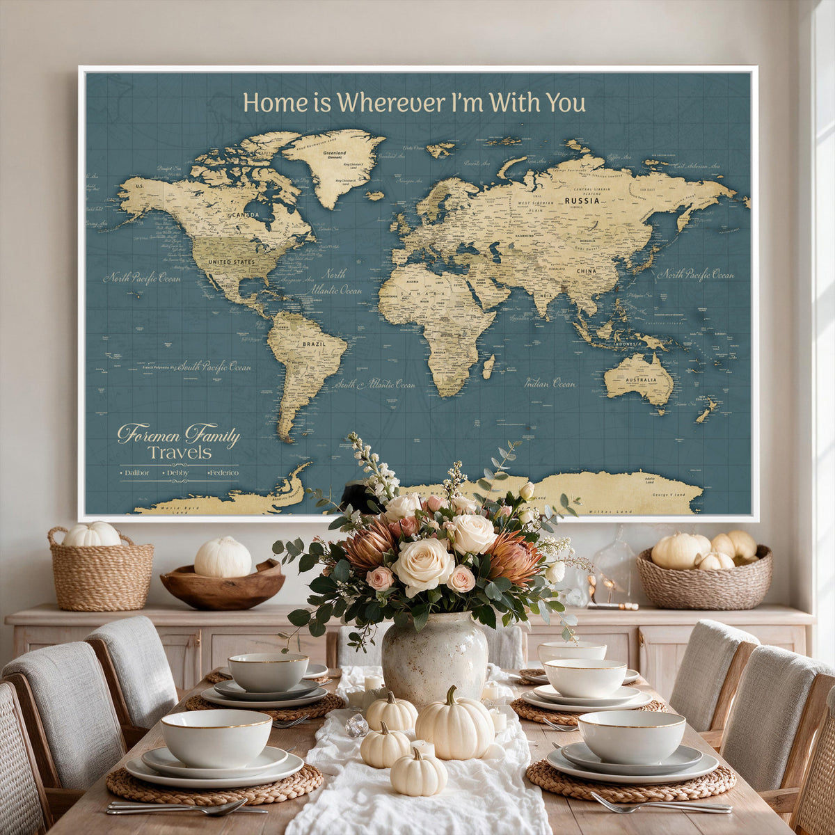 15936891-MGV-CV-36X24 - Custom Push Pin World Map Wall Art Canvas Print | Personalized Travel Tracker with Pins Framed Large for Home and Office Decor