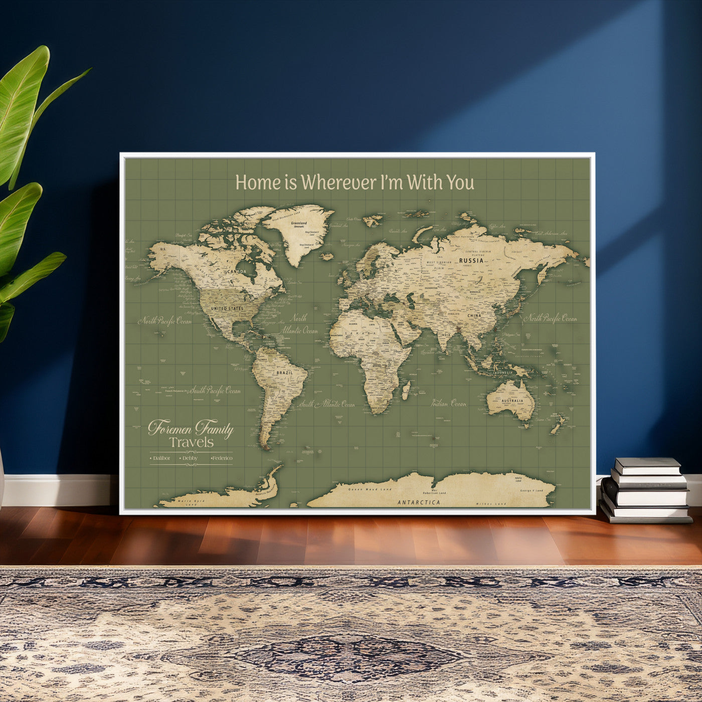 88521244-MGV-CV-36X24 - Custom Push Pin World Map Wall Art Canvas Print – Personalized Travel Tracker with Pins Framed Large for Home and Office Decor