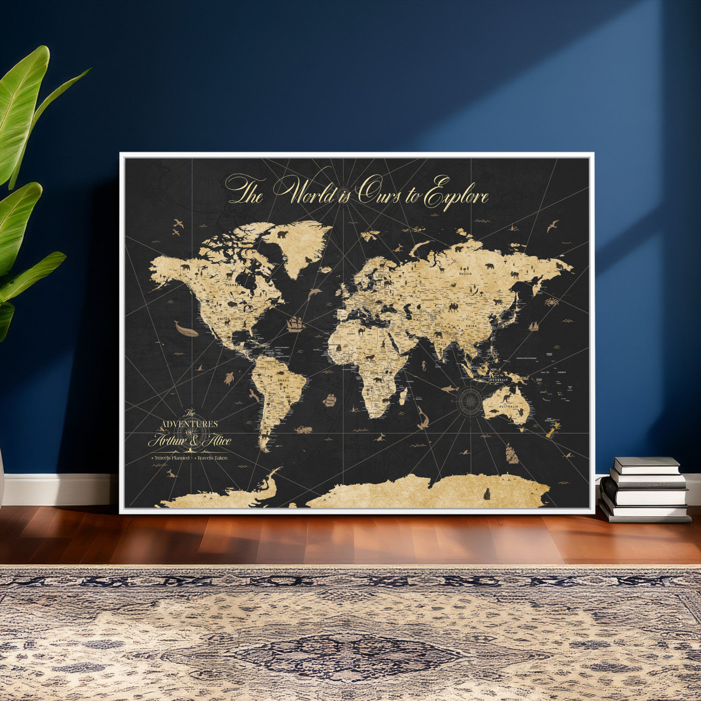54097664-MGV-CV-36X24 - Custom Push Pin World Map Wall Art Canvas Print – Personalized Travel Tracker with Pins Framed Large for Home and Office Decor