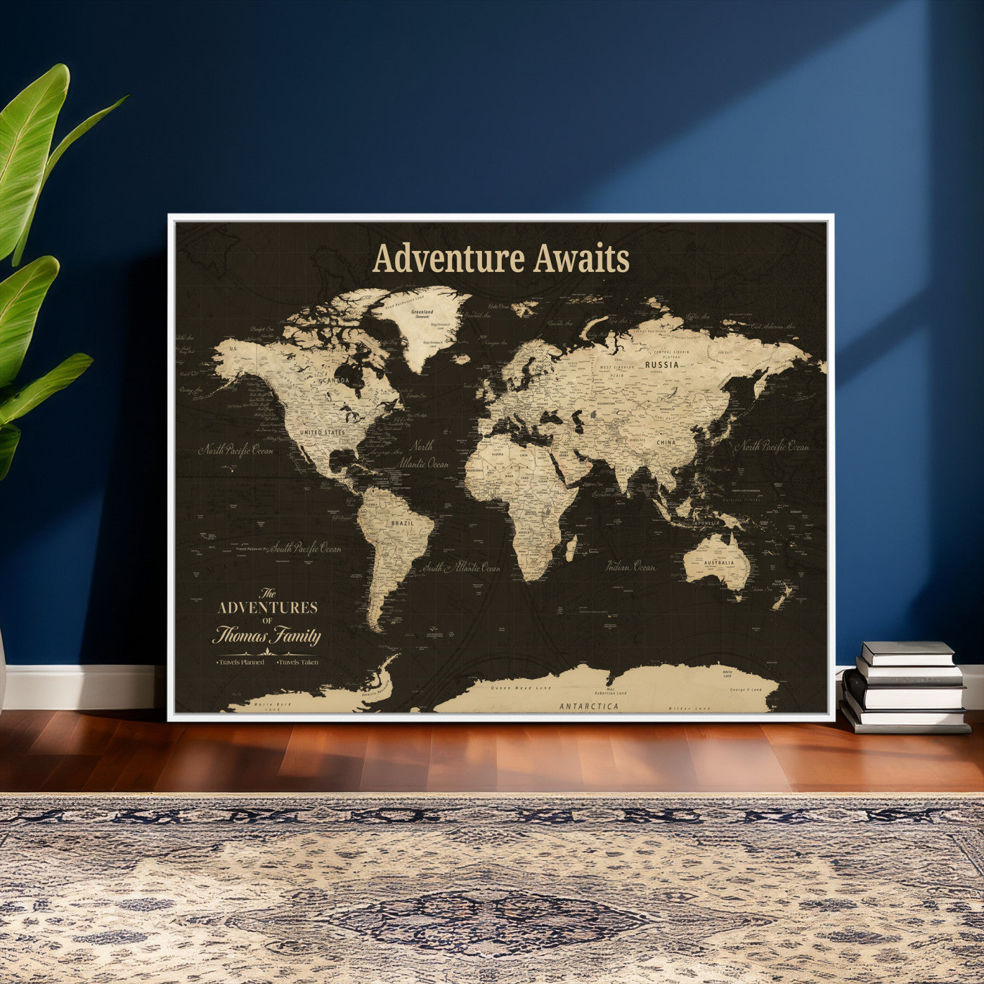 47597338-MGV-CV-36X24 - Custom Push Pin World Map Wall Art Canvas Print – Personalized Travel Tracker with Pins Framed Large for Home and Office Decor