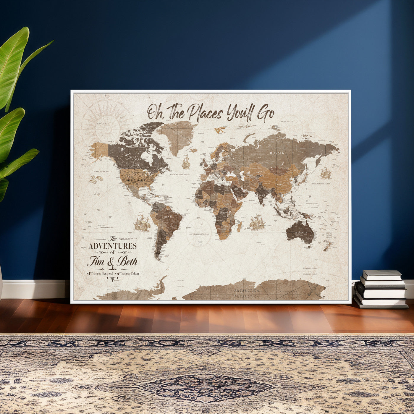 NEWMAP-8-MGV-CV-36X24 - Custom Push Pin World Map Wall Art Canvas Print – Personalized Travel Tracker with Pins Framed Large for Home and Office Decor - NEWMAP-8