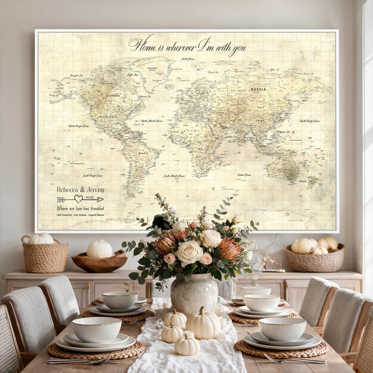 30705590-MGV-CV-36X24 - Custom Push Pin World Map Wall Art Canvas Print | Personalized Travel Tracker with Pins Framed Large for Home and Office Decor
