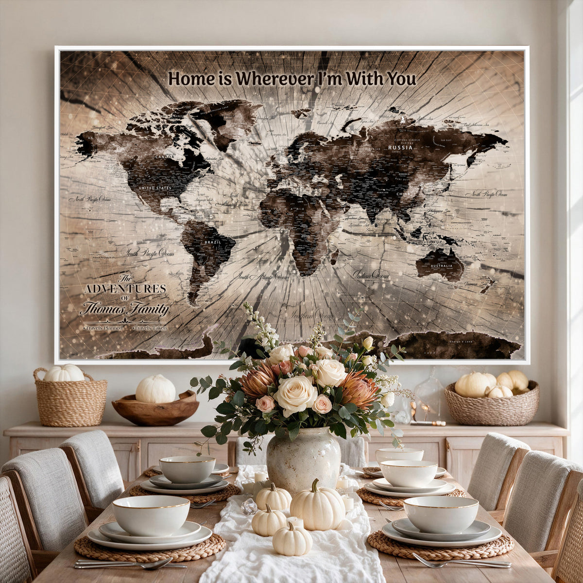 12350515-MGV-CV-36X24 - Personalized Push Pin World Map Wall Art Canvas Print, Customizable Framed Travel Map - NEWMAP-085