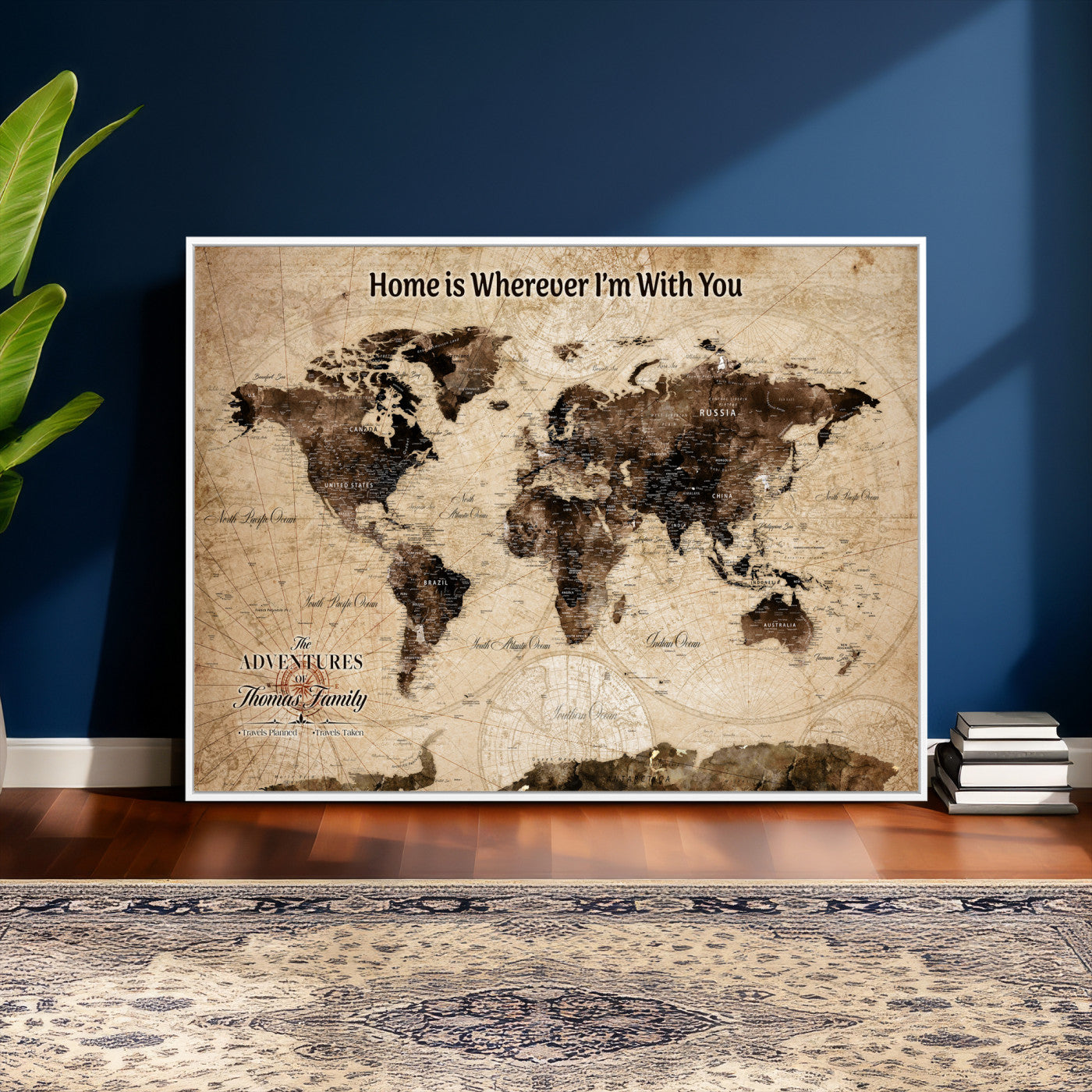 74771891-MGV-CV-36X24 - Custom Push Pin World Map Wall Art Canvas Print – Personalized Travel Tracker with Pins Framed Large for Home and Office Decor