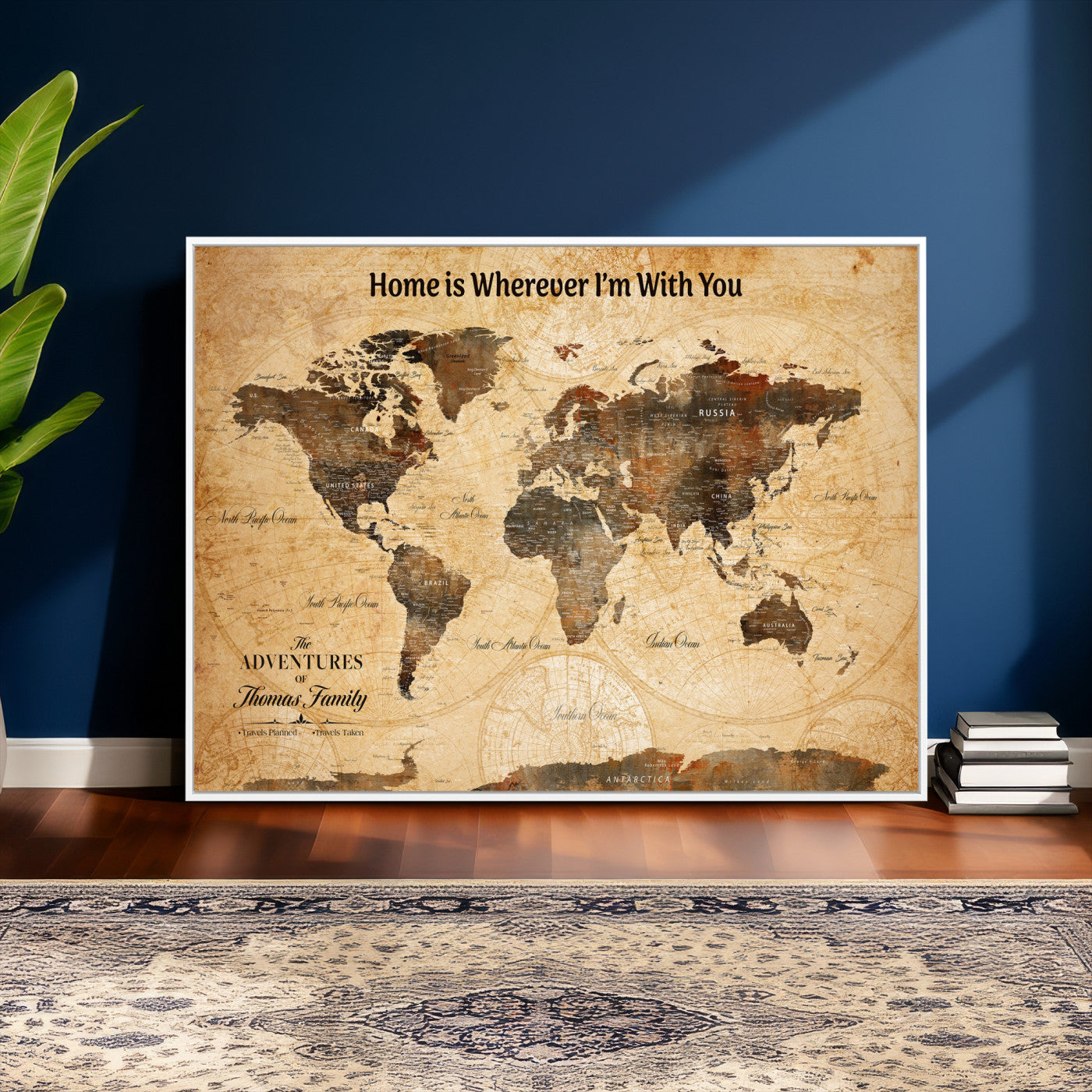 99095125-MGV-CV-36X24 - Custom Push Pin World Map Wall Art Canvas Print – Personalized Travel Tracker with Pins Framed Large for Home and Office Decor