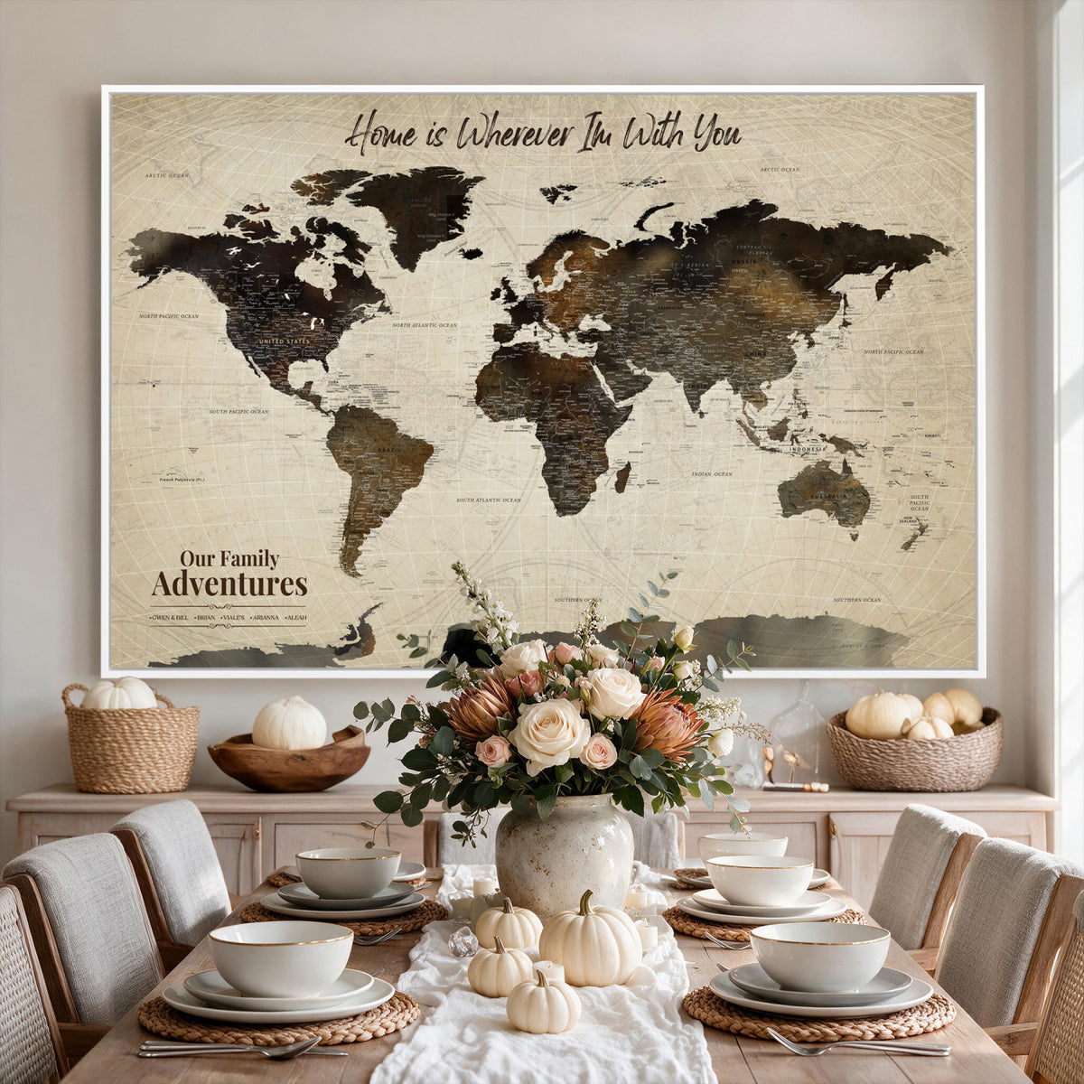 26357755-MGV-CV-36X24 - Custom Push Pin World Map Wall Art Canvas Print | Personalized Travel Tracker with Pins Framed Large for Home and Office Decor
