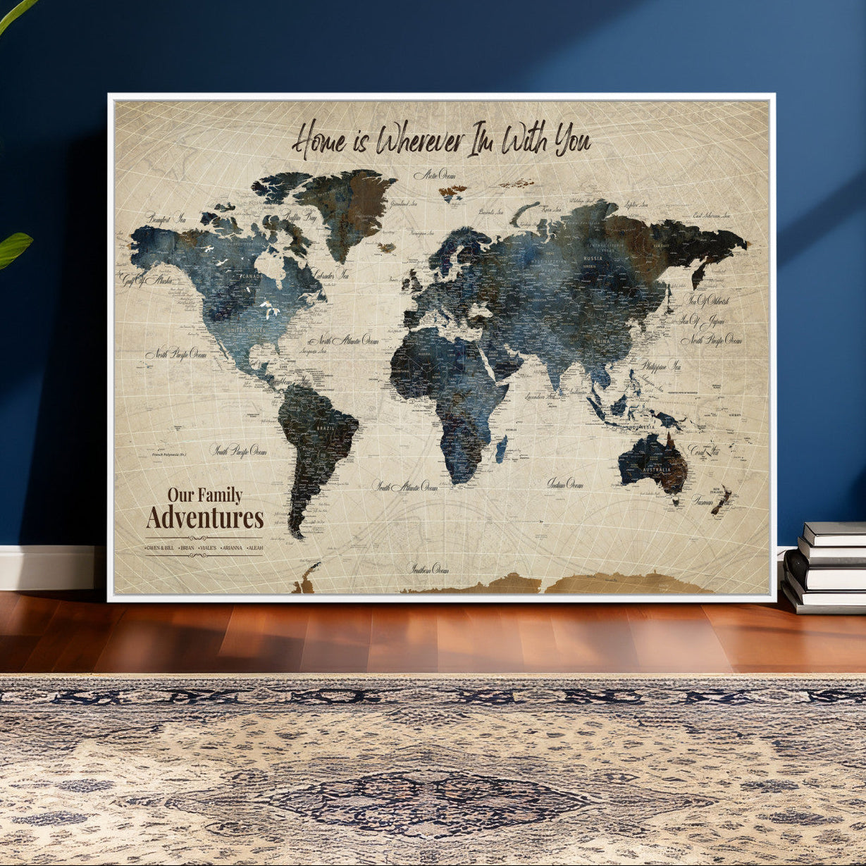 51383535-MGV-CV-36X24 - Custom Push Pin World Map Wall Art Canvas Print – Personalized Travel Tracker with Pins Framed Large for Home and Office Decor