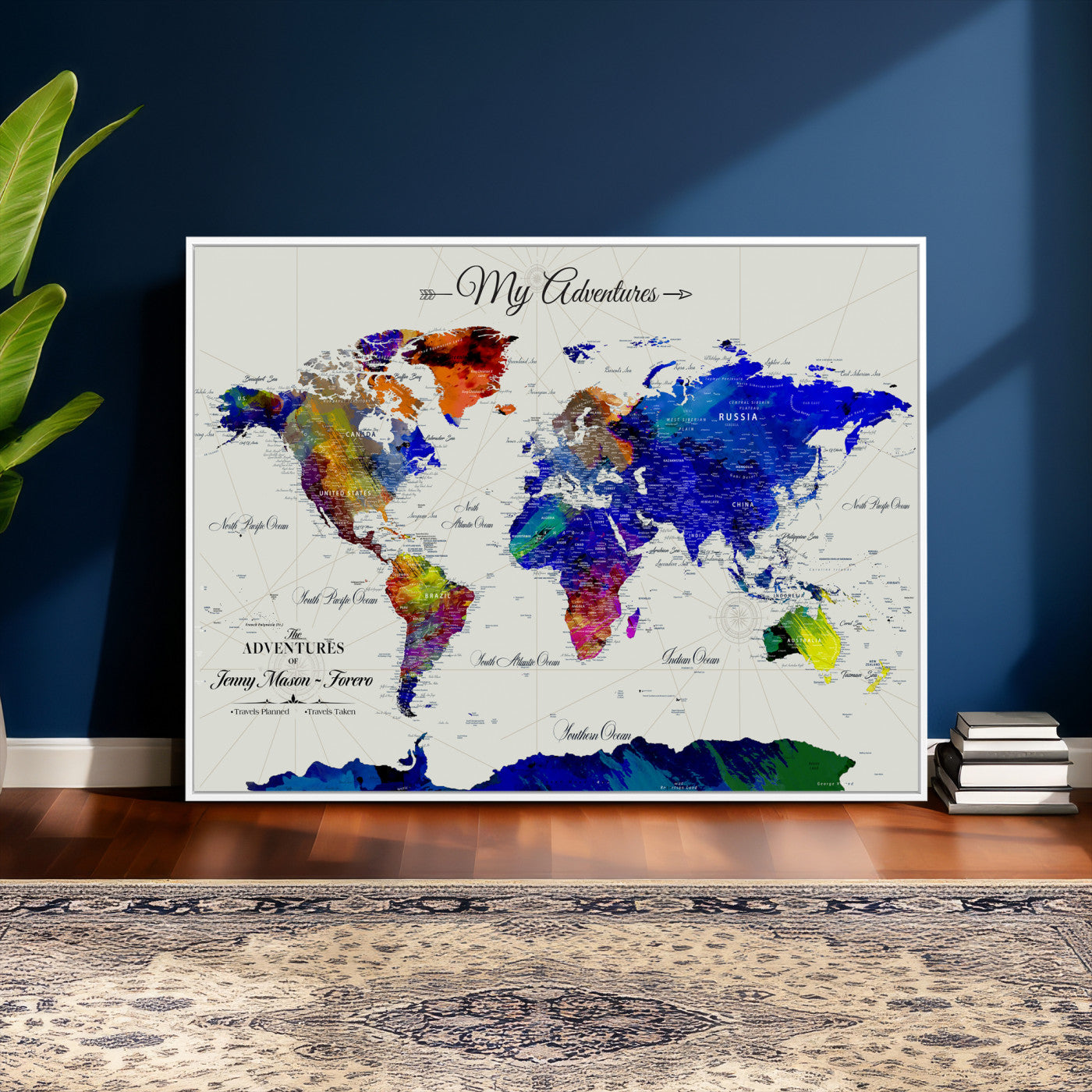 45423989-MGV-CV-36X24 - Custom Push Pin World Map Wall Art Canvas Print – Personalized Travel Tracker with Pins Framed Large for Home and Office Decor