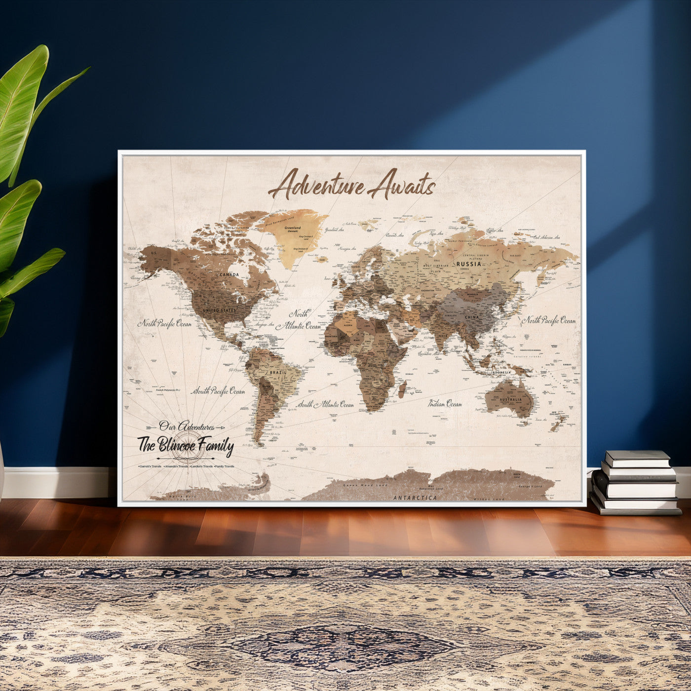 64110351-MGV-CV-36X24 - Custom Push Pin World Map Wall Art Canvas Print – Personalized Travel Tracker with Pins Framed Large for Home and Office Decor