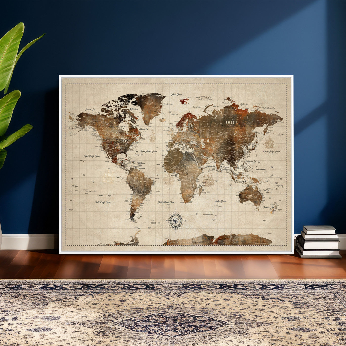 23610090-MGV-CV-36X24 - World Map Wall Art Canvas Print, Modern Decorative Framed Map Artwork Prints for Living Room, Office, Bedroom Wall Decor