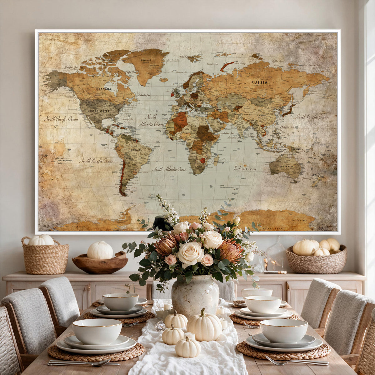 74176056-MGV-CV-36X24 - World Map Wall Art Canvas Print, Modern Decorative Framed Map Artwork Prints for Living Room, Office, Bedroom Wall Decor