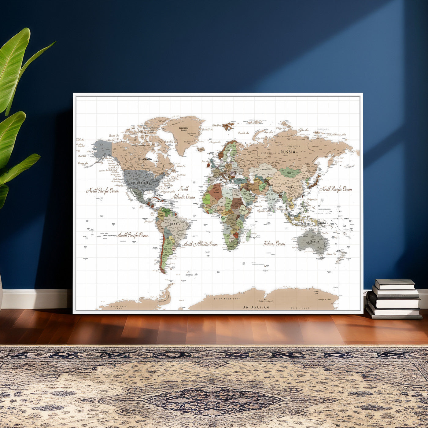 91286788-MGV-CV-36X24 - World Map Wall Art Canvas Print, Modern Decorative Framed Map Artwork Prints for Living Room, Office, Bedroom Wall Decor