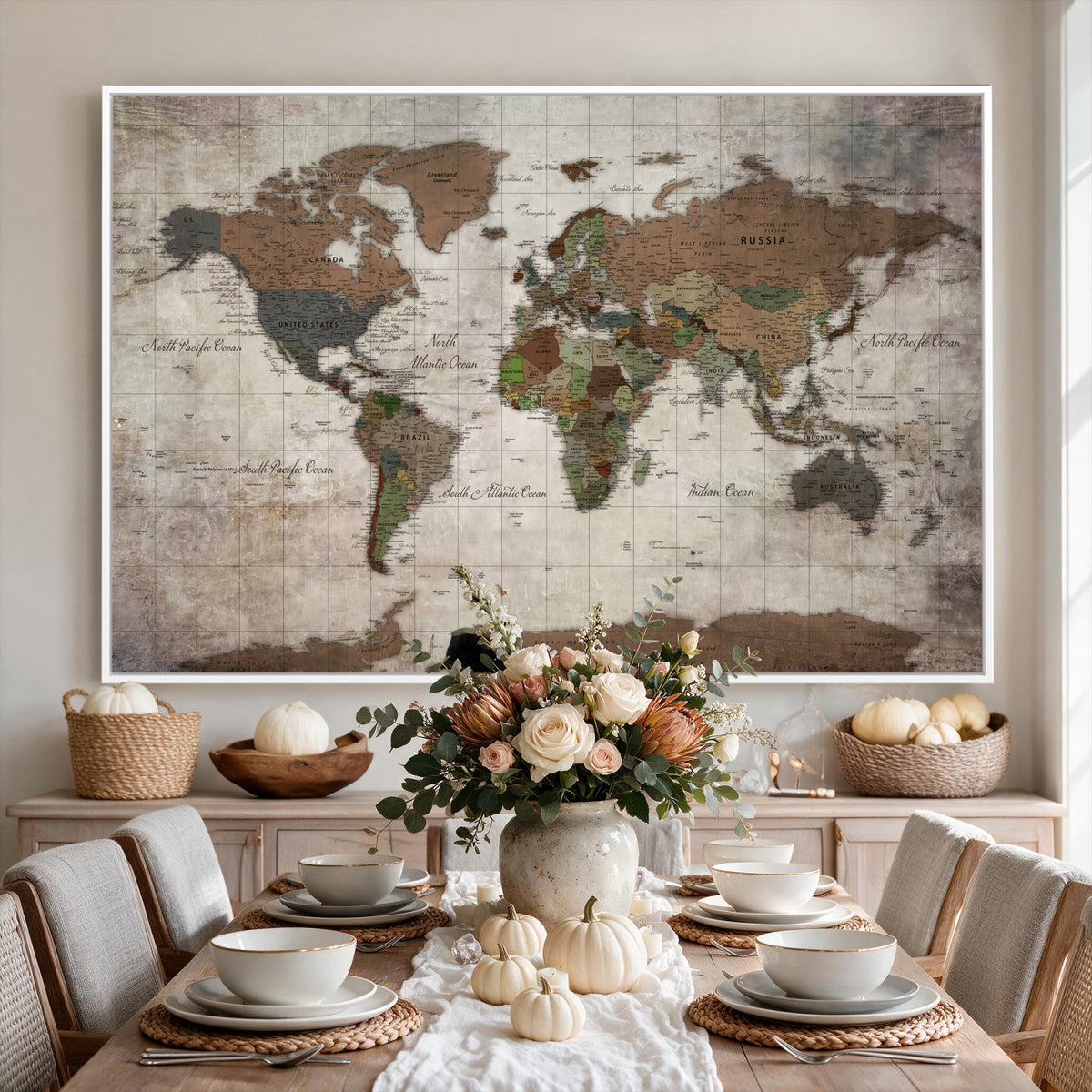 65393892-MGV-CV-36X24 - World Map Wall Art Canvas Print, Modern Decorative Framed Map Artwork Prints for Living Room, Office, Bedroom Wall Decor