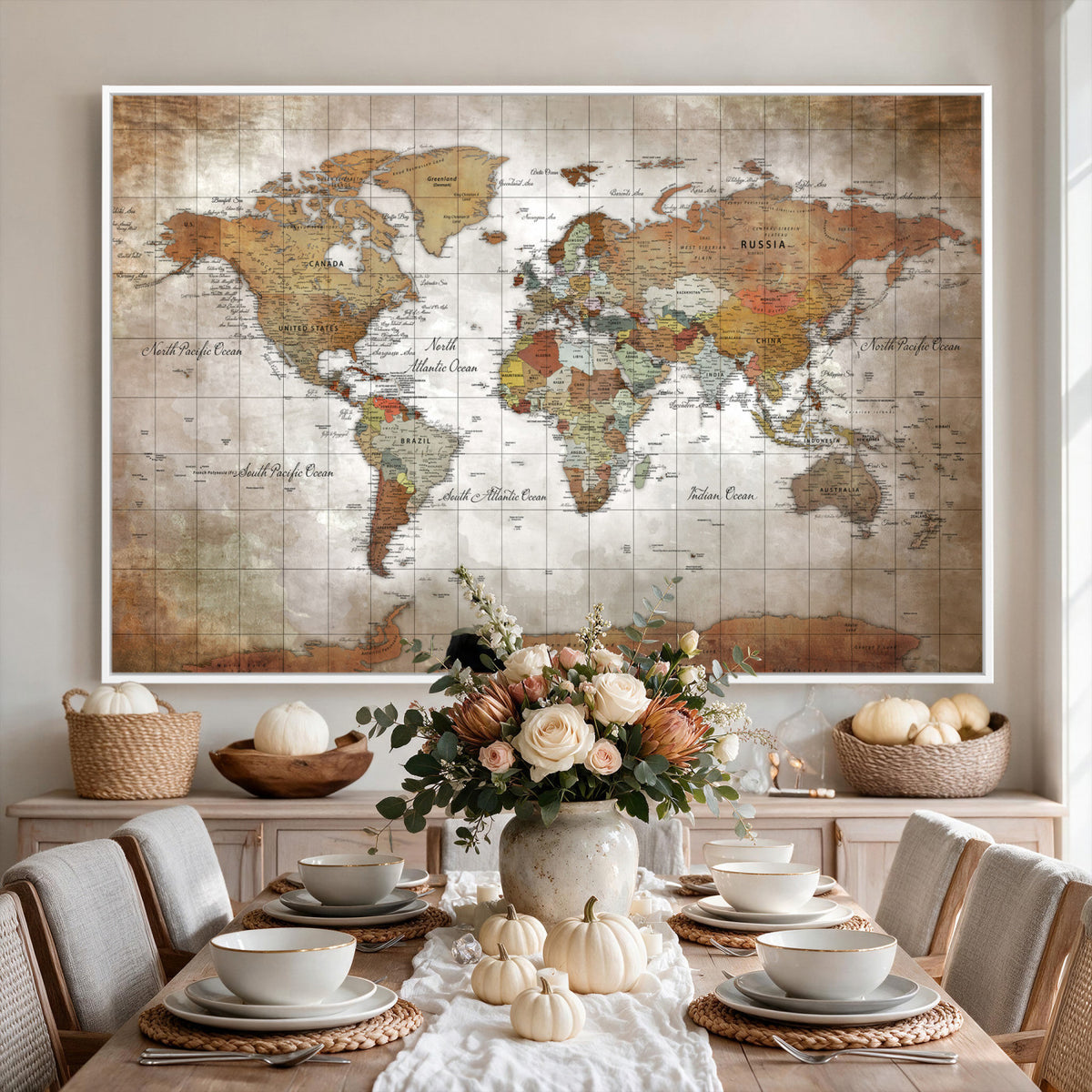51643807-MGV-CV-36X24 - World Map Wall Art Canvas Print, Modern Decorative Framed Map Artwork Prints for Living Room, Office, Bedroom Wall Decor