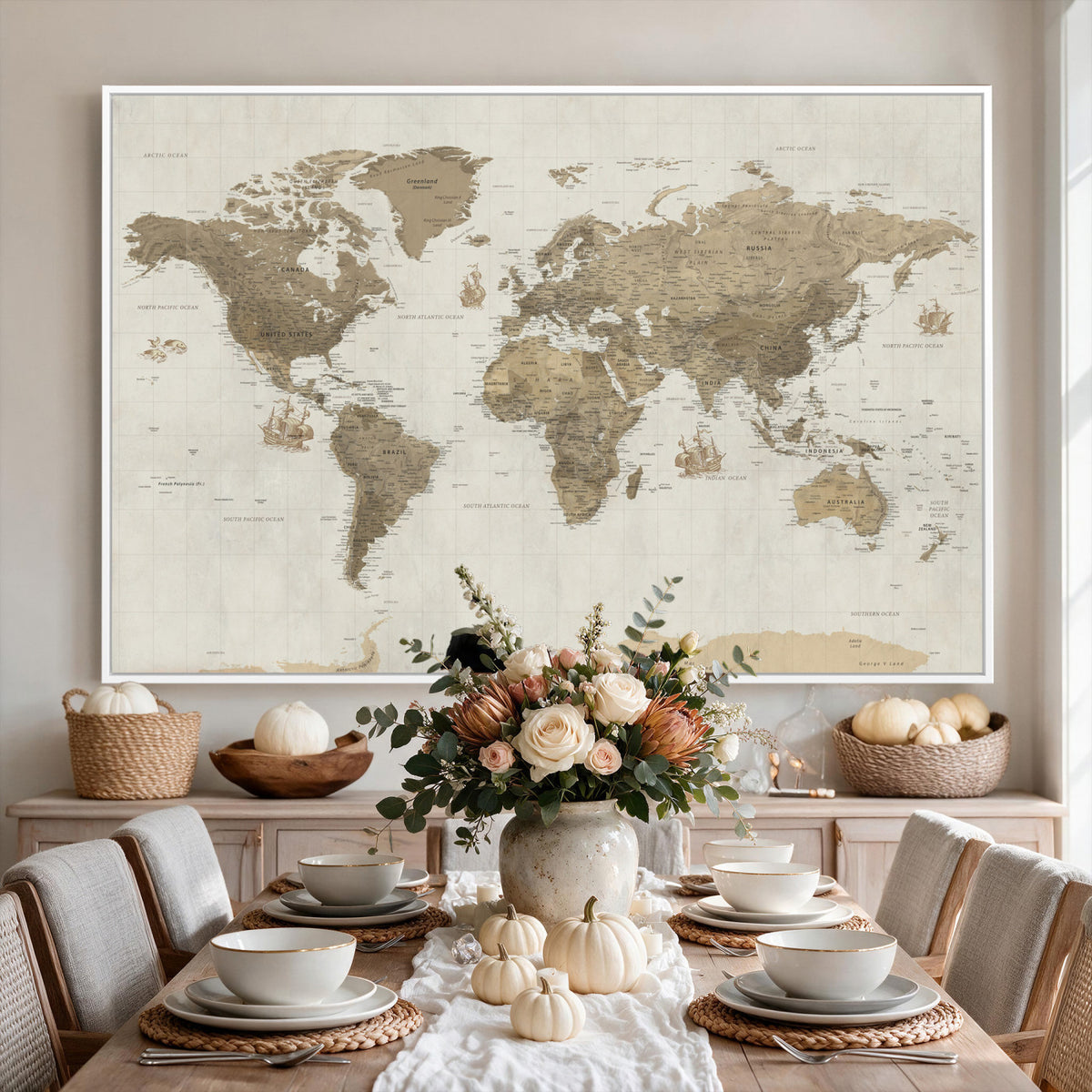 28283260-MGV-CV-36X24 - Detailed World Map Wall Art Canvas Print