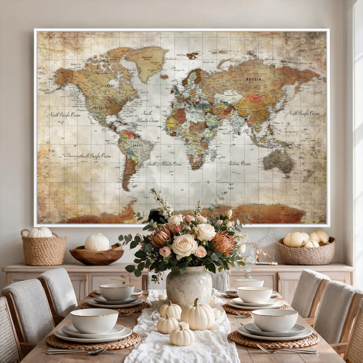 19855445-MGV-CV-36X24 - Custom Framed Modern Push Pin World Map Wall Art, Places Visited Tracker, Home Office and Entryway Decor