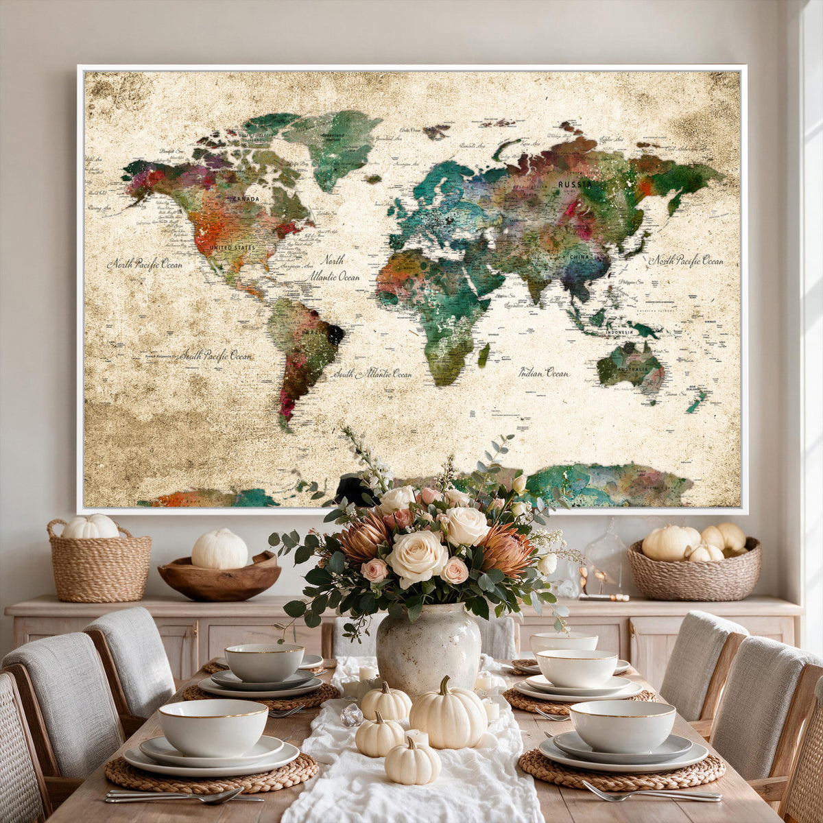 87544591-MGV-CV-36X24 - World Map Wall Art Canvas Print, Modern Decorative Framed Map Artwork Prints for Living Room, Office, Bedroom Wall Decor