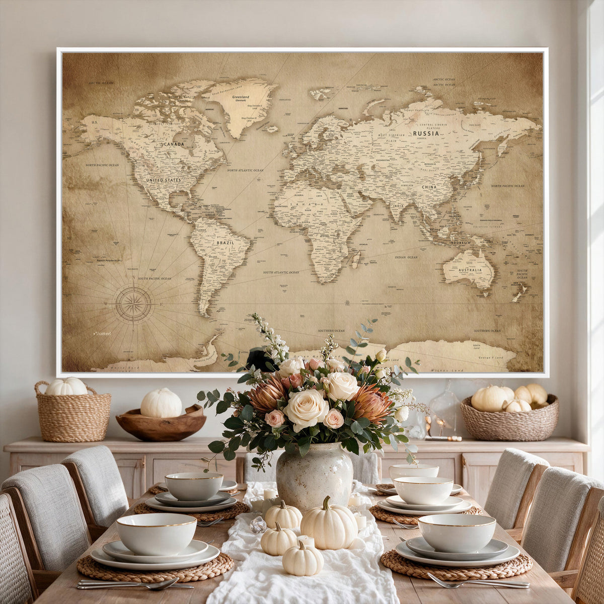34795134-MGV-CV-36X24 - World Map Wall Art Canvas Print, Modern Decorative Framed Map Artwork Prints for Living Room, Office, Bedroom Wall Decor