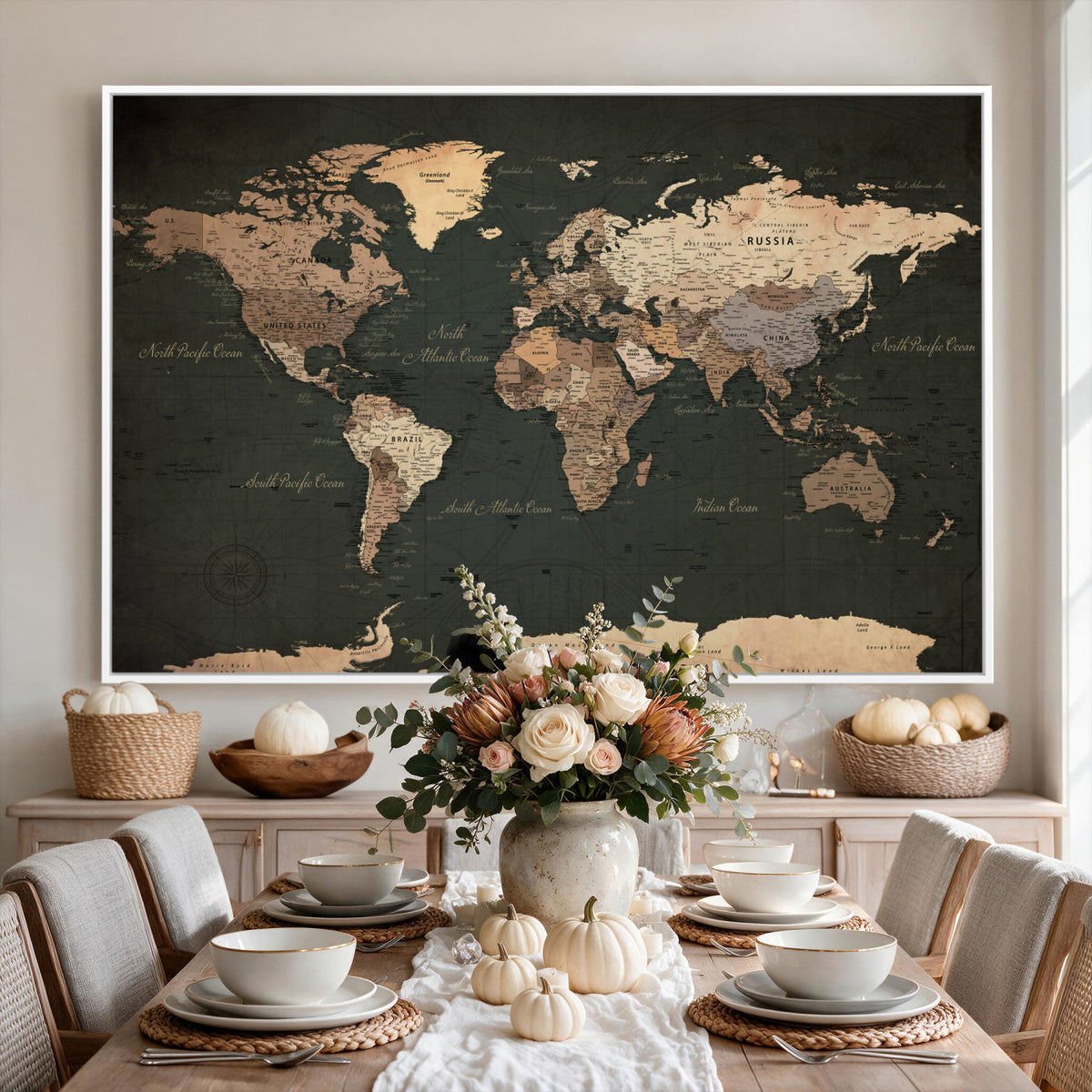 62059333-MGV-CV-36X24 - World Map Wall Art Canvas Print, Modern Decorative Framed Map Artwork Prints for Living Room, Office, Bedroom Wall Decor