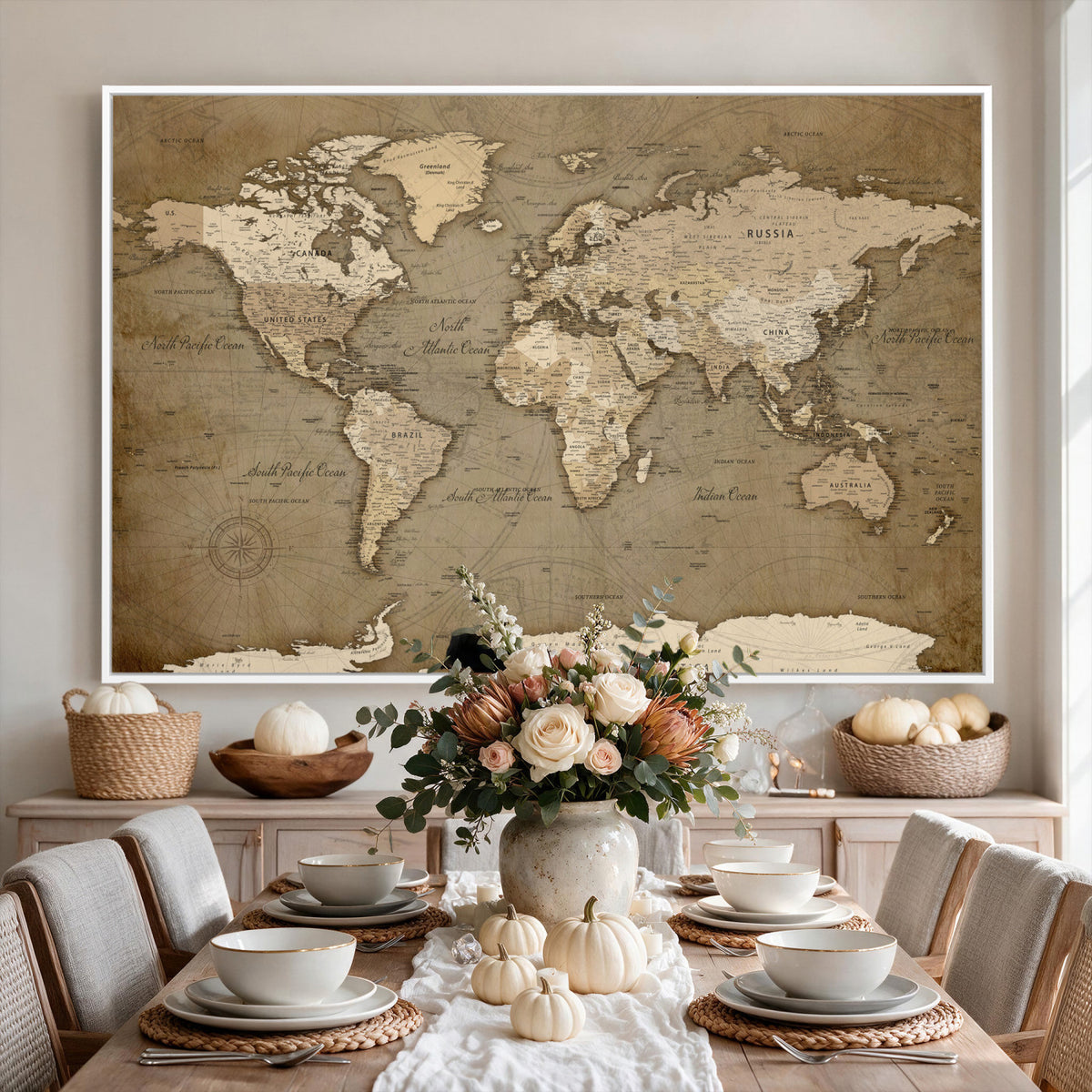 82314635-MGV-CV-36X24 - World Map Wall Art Canvas Print, Modern Decorative Framed Map Artwork Prints for Living Room, Office, Bedroom Wall Decor