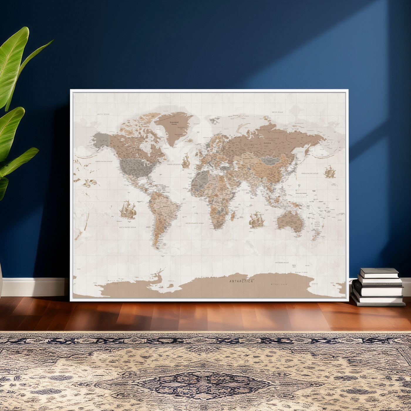 85057279-MGV-CV-36X24 - World Map Wall Art Canvas Print, Modern Decorative Framed Map Artwork Prints for Living Room, Office, Bedroom Wall Decor