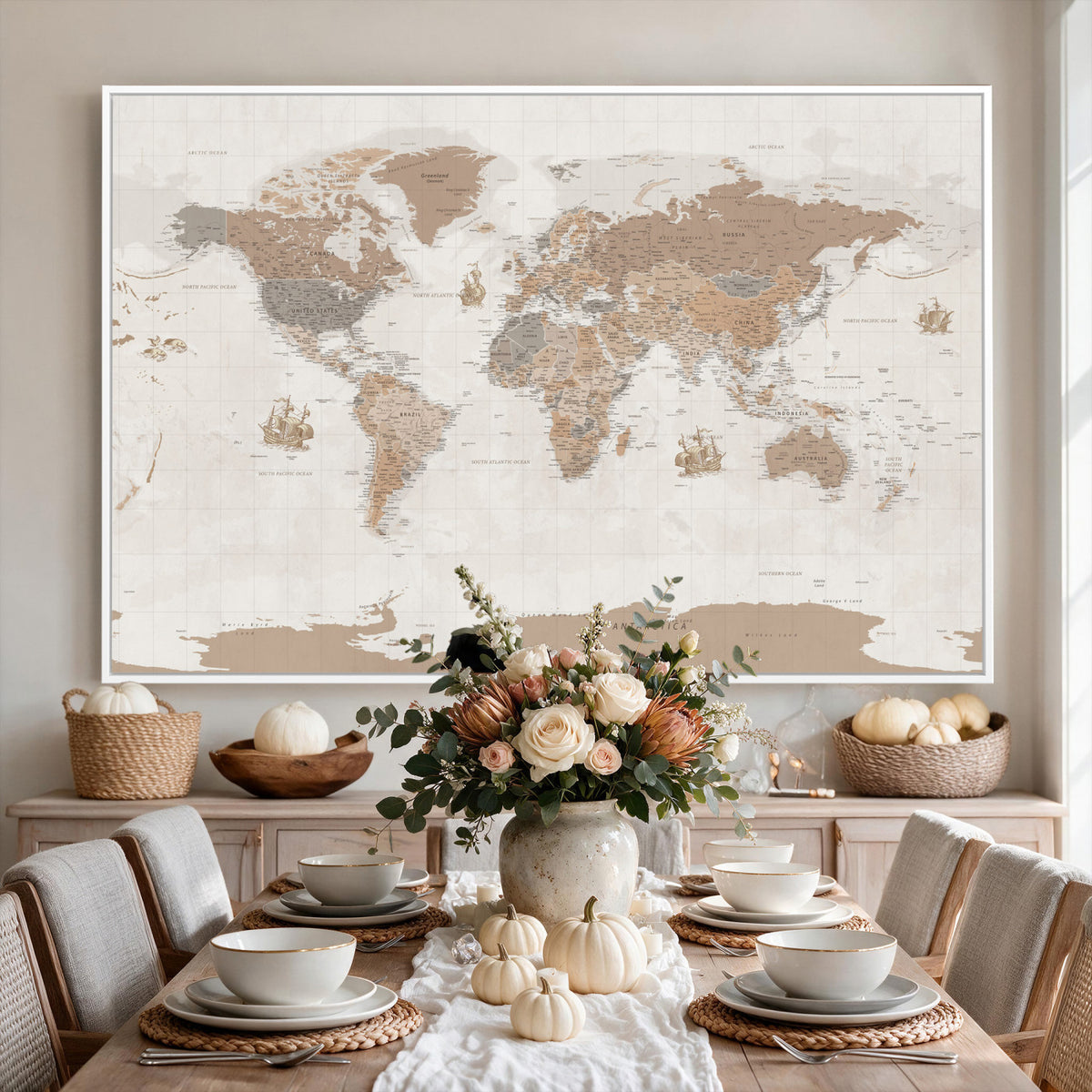 85057279-MGV-CV-36X24 - Framed Large World Map Canvas Print for Office Decor