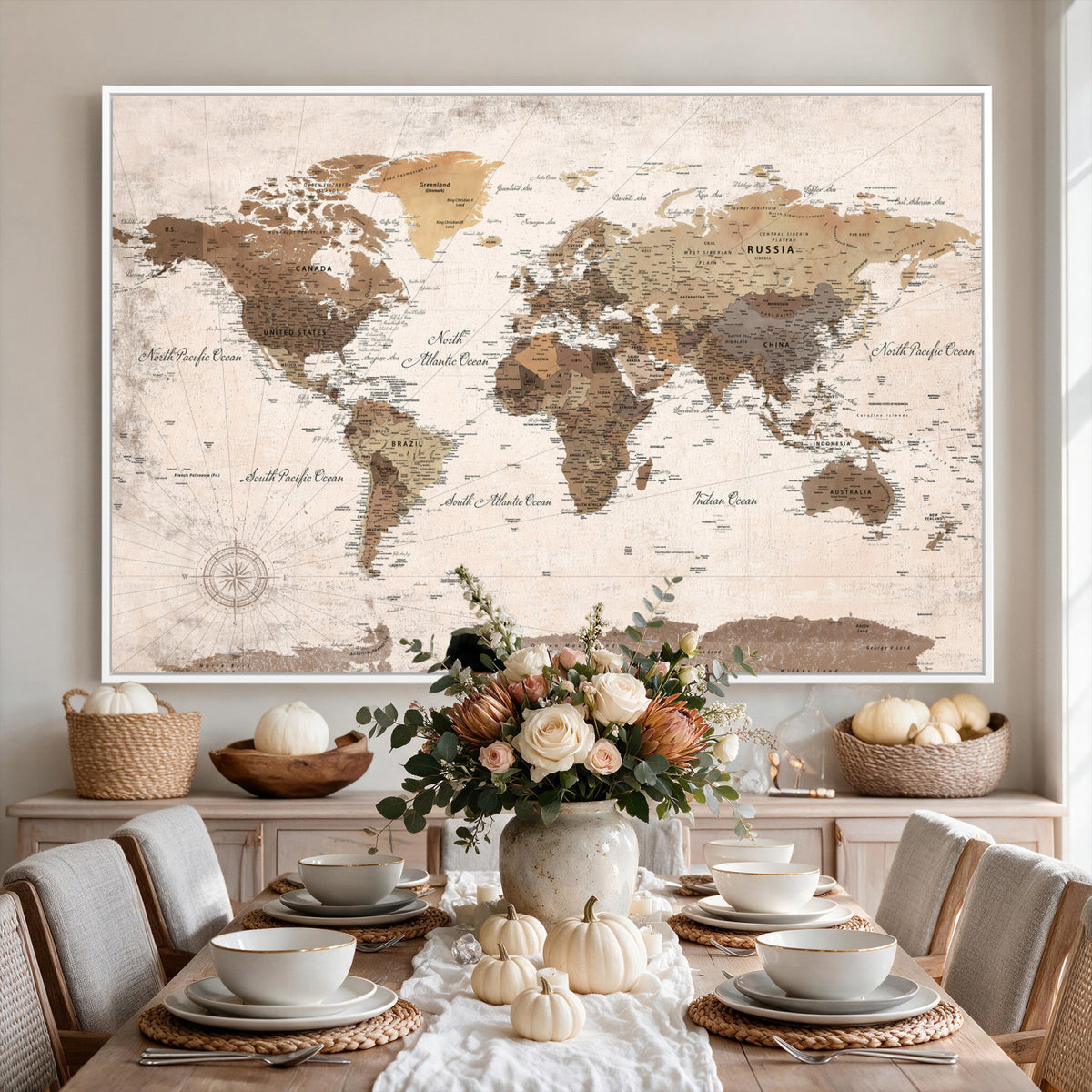 38923639-MGV-CV-36X24 - World Map Wall Art Canvas Print, Modern Decorative Framed Map Artwork Prints for Living Room, Office, Bedroom Wall Decor
