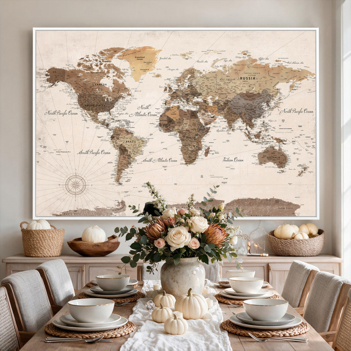 69860078-MGV-CV-36X24 - World Map Wall Art Canvas Print, Modern Decorative Framed Map Artwork Prints for Living Room, Office, Bedroom Wall Decor