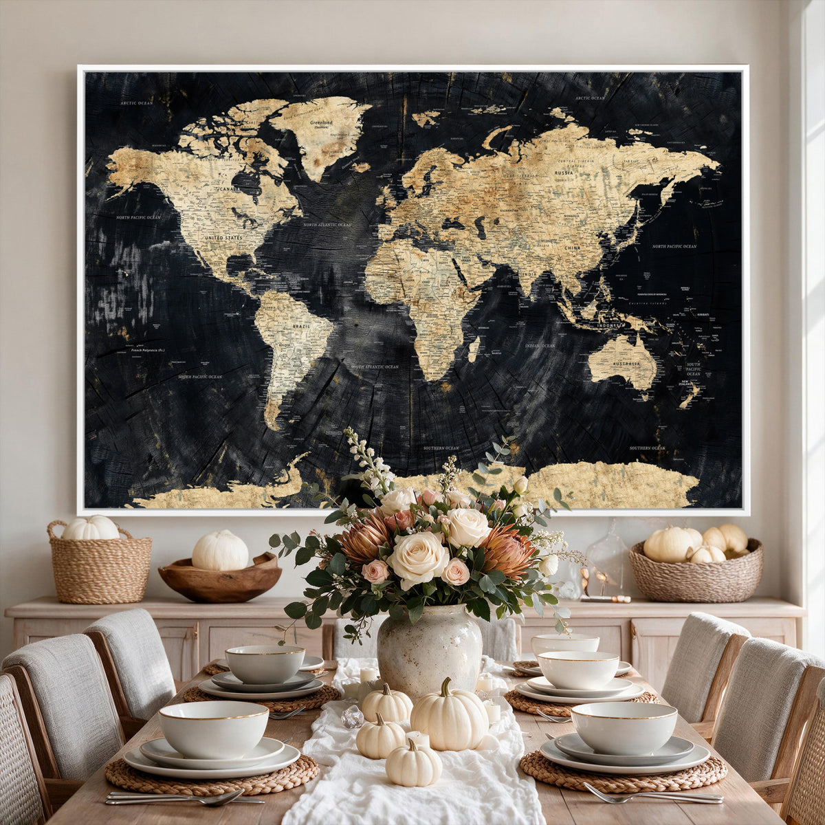 45535041-MGV-CV-36X24 - Framed Large World Map Wall Art Canvas Print for Living Room