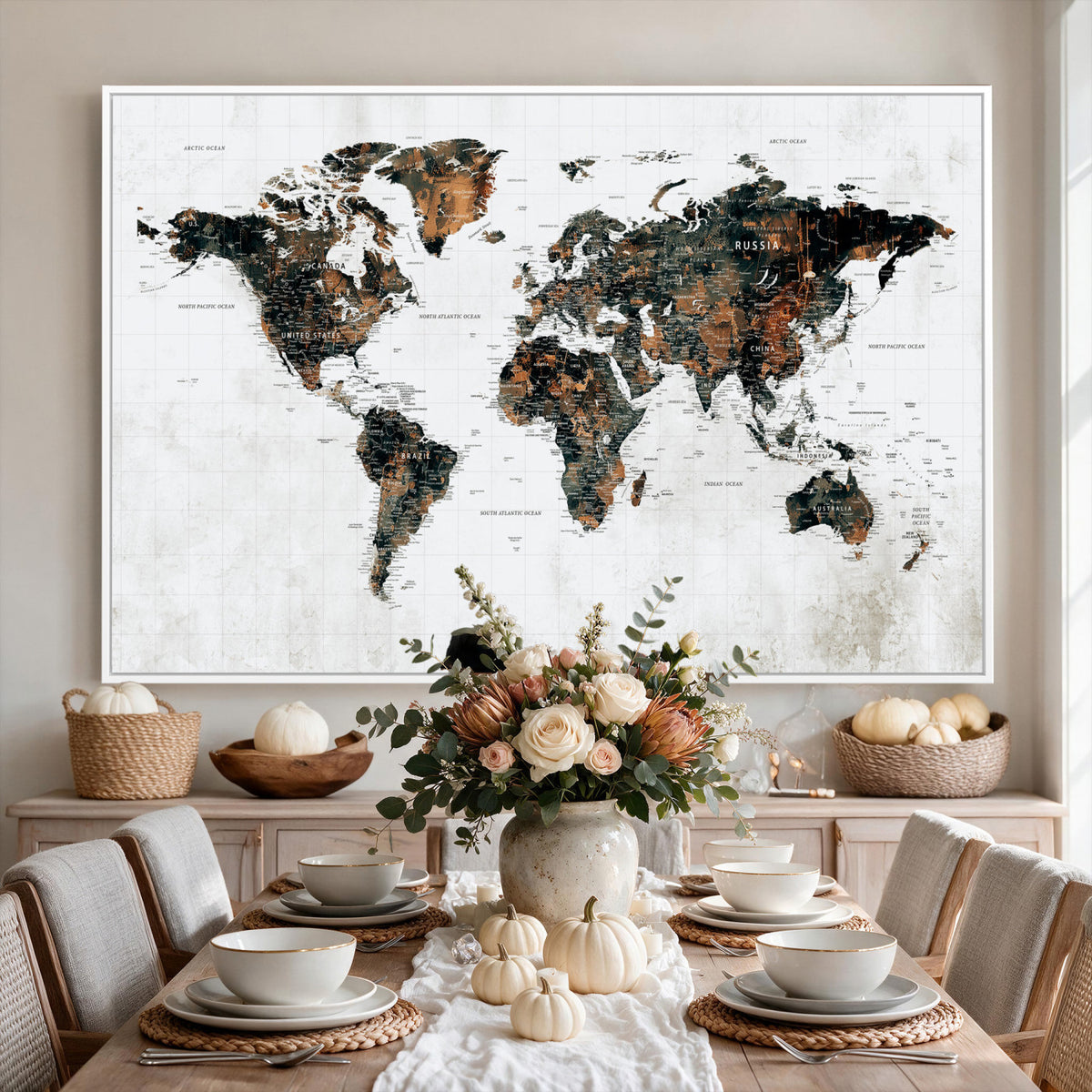 60008766-MGV-CV-36X24 - Large World Map Canvas Print – Framed Travel Map Wall Art