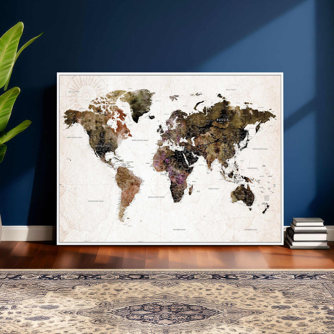 77651968-MGV-CV-36X24 - World Map Wall Art Canvas Print, Modern Decorative Framed Map Artwork Prints for Living Room, Office, Bedroom Wall Decor