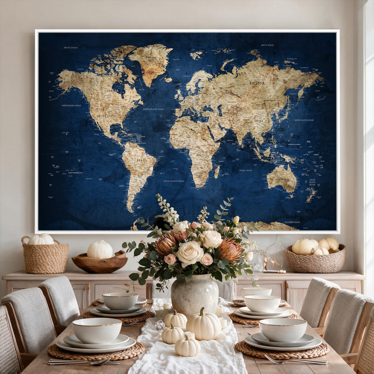 57503519-MGV-CV-36X24 - World Map Canvas Print – Framed Travel Map Wall Art for