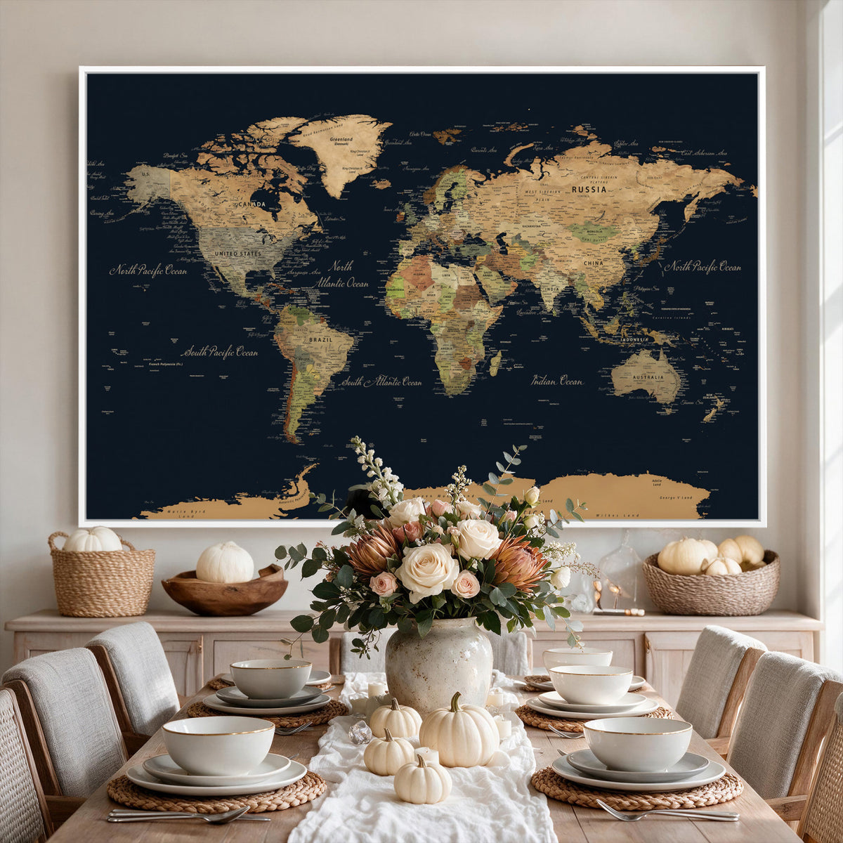 94449133-MGV-CV-36X24 - Vintage World Map Canvas on the Dark Background Wall Art