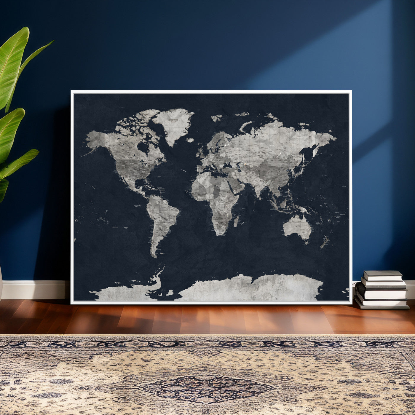 53886659-MGV-CV-36X24 - World Map Wall Art Canvas Print, Modern Decorative Framed Map Artwork Prints for Living Room, Office, Bedroom Wall Decor