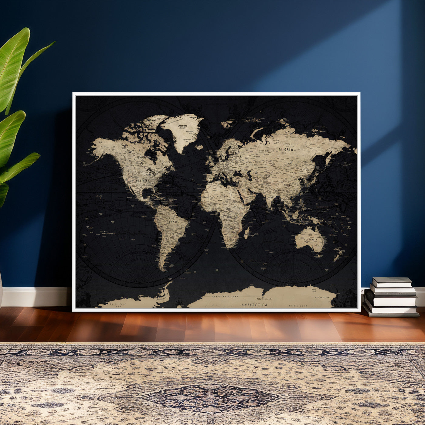 61835687-MGV-CV-36X24 - World Map Wall Art Canvas Print, Modern Decorative Framed Map Artwork Prints for Living Room, Office, Bedroom Wall Decor
